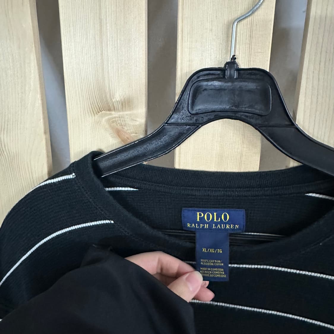 (M~L) 폴로 랄프로렌 블랙 와플 스트라이프 롱슬리브 티셔츠 상품이미지6