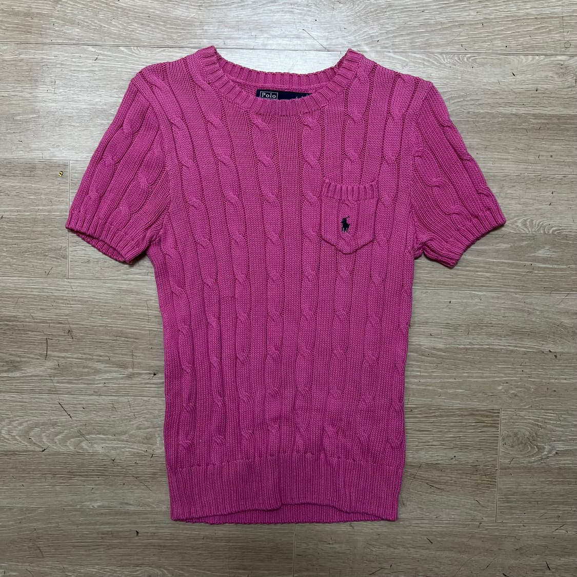 폴로 랄프로렌 여성 포켓 반팔 꽈배기 케이블니트 [핑크] S/90 상품이미지1