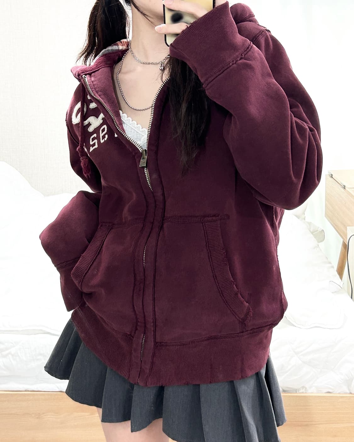 홀리스터 버건디 헤비스웻 후드집업 상품이미지5