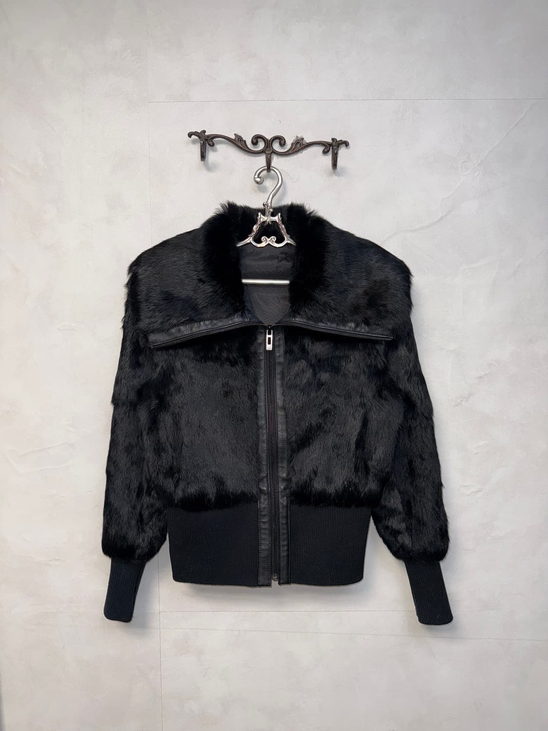 Black rabbit fur big collar zipup jacket 상품이미지1