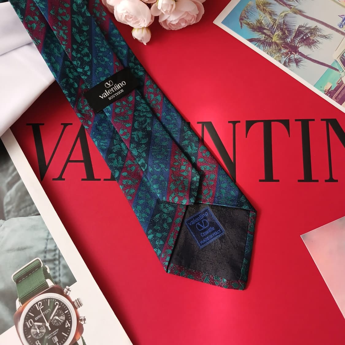 발렌티노 실크 플로럴 스트라이프 넥타이 9.3cm A+등급 A18897
 상품이미지4