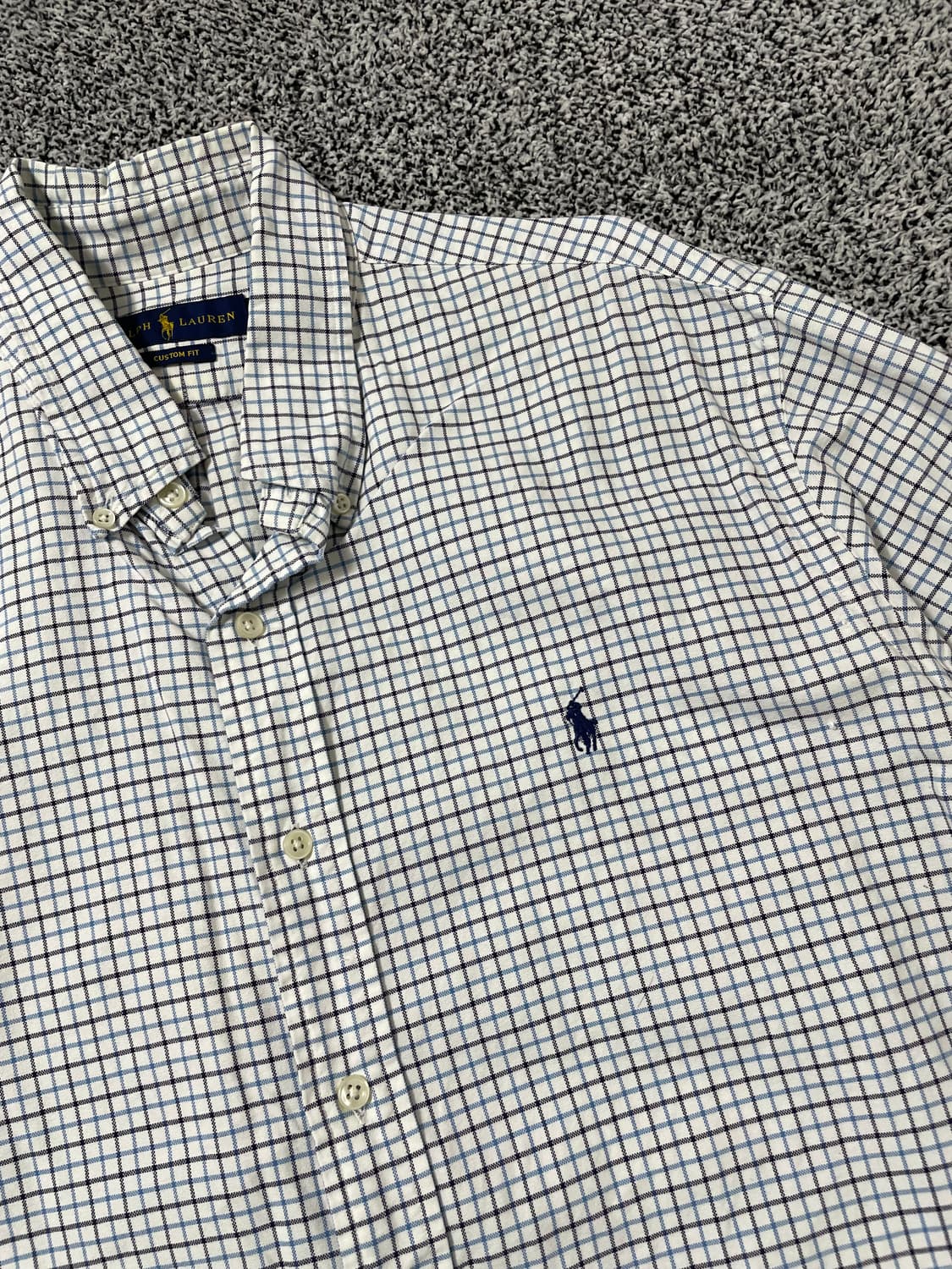 빈티지9. 폴로랄프로렌 체크 패턴 커스텀핏 셔츠 블루 화이트 상품이미지2