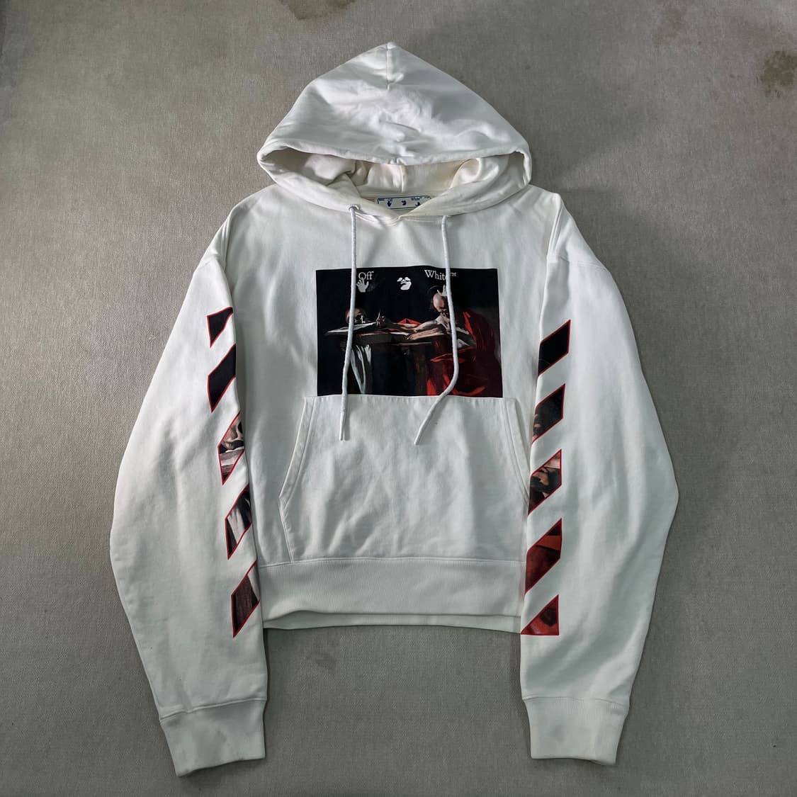 105 오프화이트 카라비지오 프린트 화이트 후드티 상품이미지1