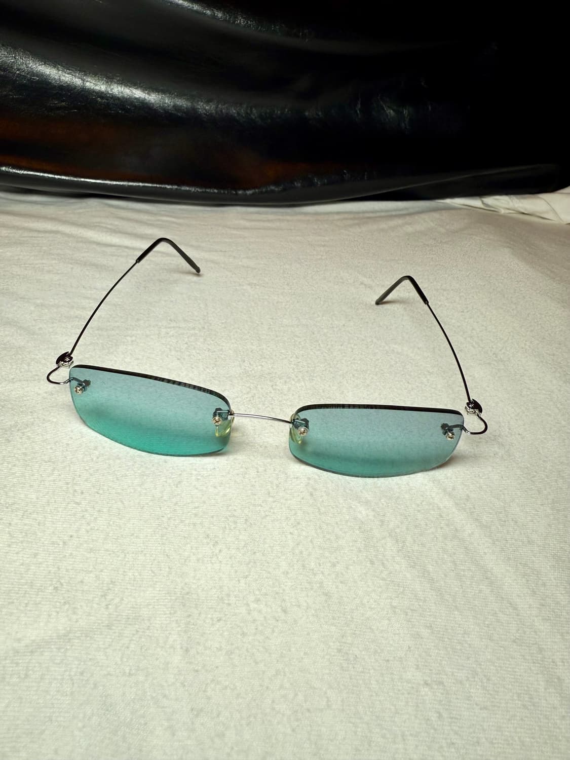 90s 빈티지 무테 스퀘어 그린 틴트 선글라스 상품이미지3