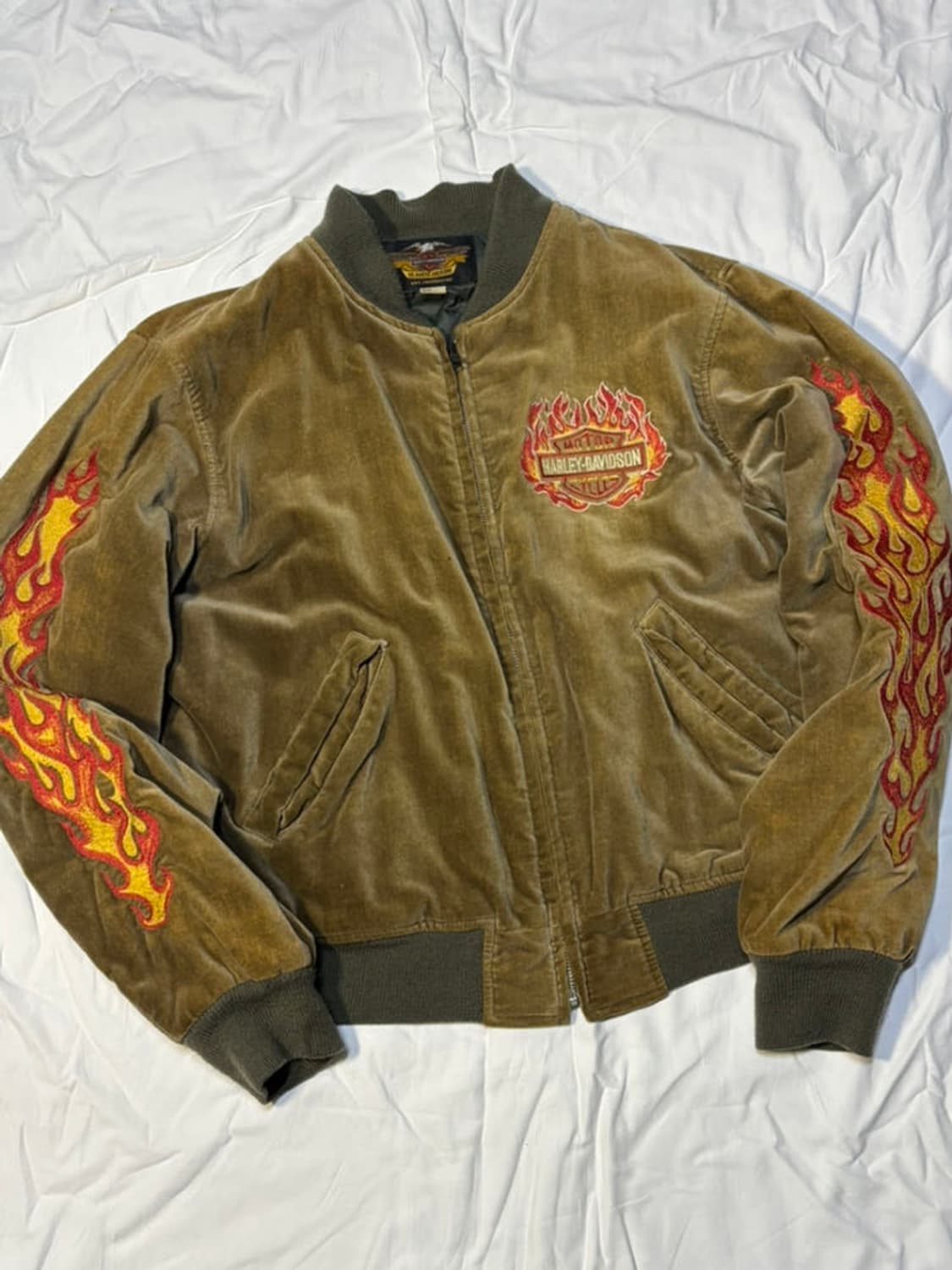 90s 할리 데이비슨 플레임 로고 바시티 봄버 자켓 상품이미지5