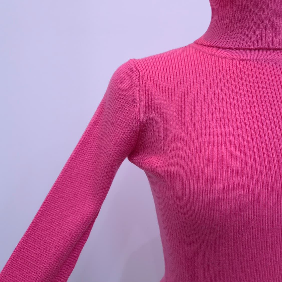 핑크 슬림핏 골지 터틀넥 니트 울혼방 상품이미지5