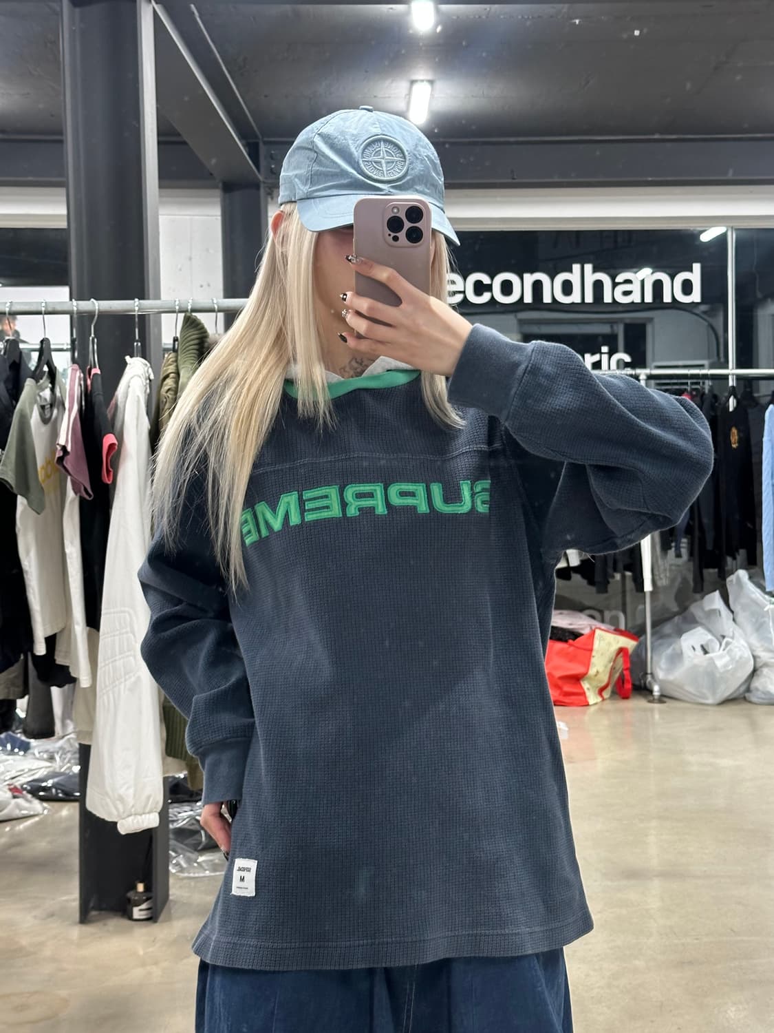 슈프림 17FW 와플 링거 네이비 후드티 상품이미지2