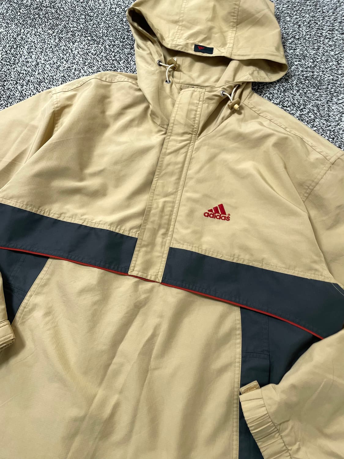 빈티지9. 아디다스 올드스쿨 바람막이 아노락 하프집업 점퍼 옐로우베이지 상품이미지2
