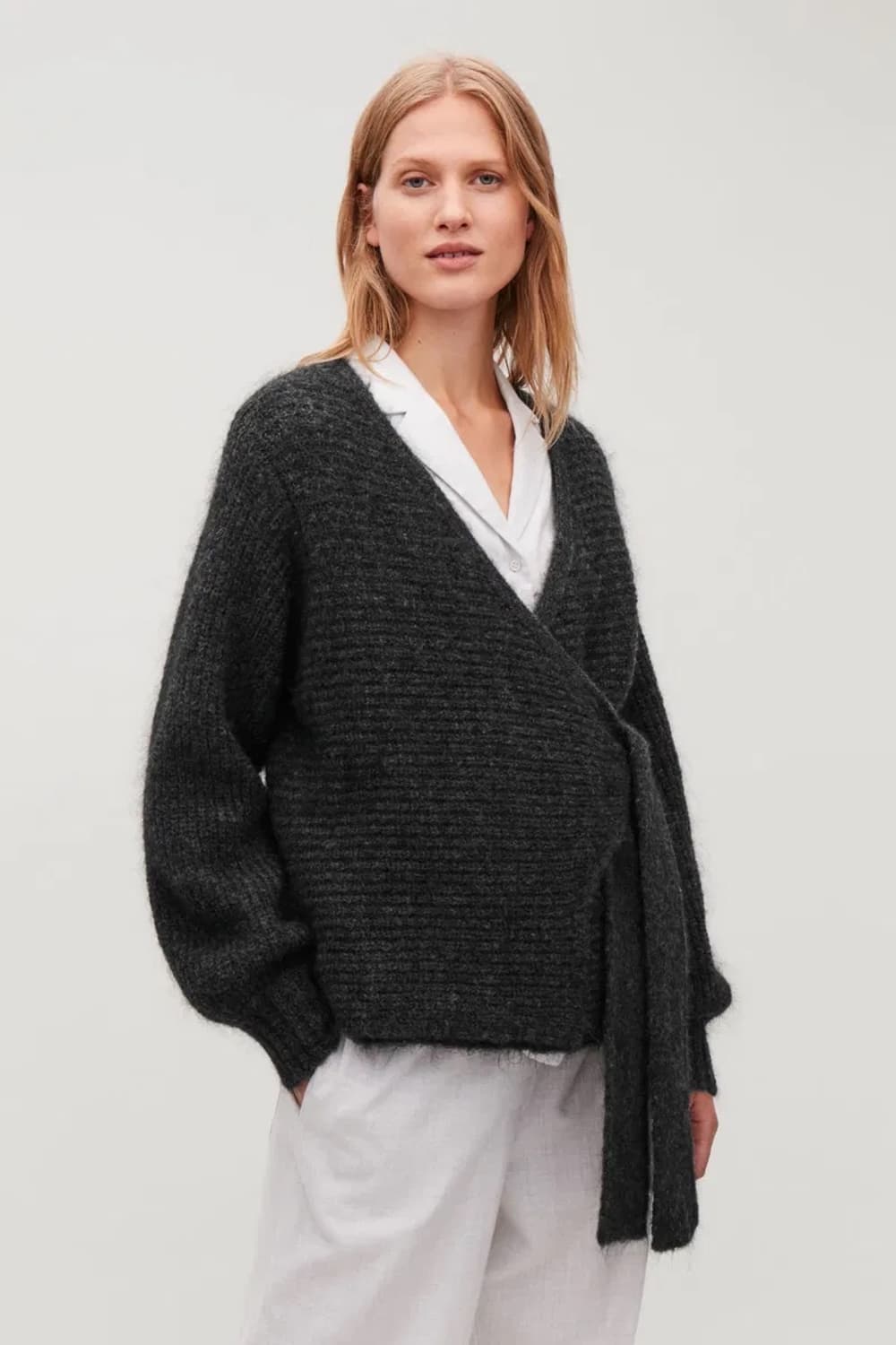 COS 코스 청키 울 랩 가디건 니트 그레이 차콜 챠콜 L  상품이미지1