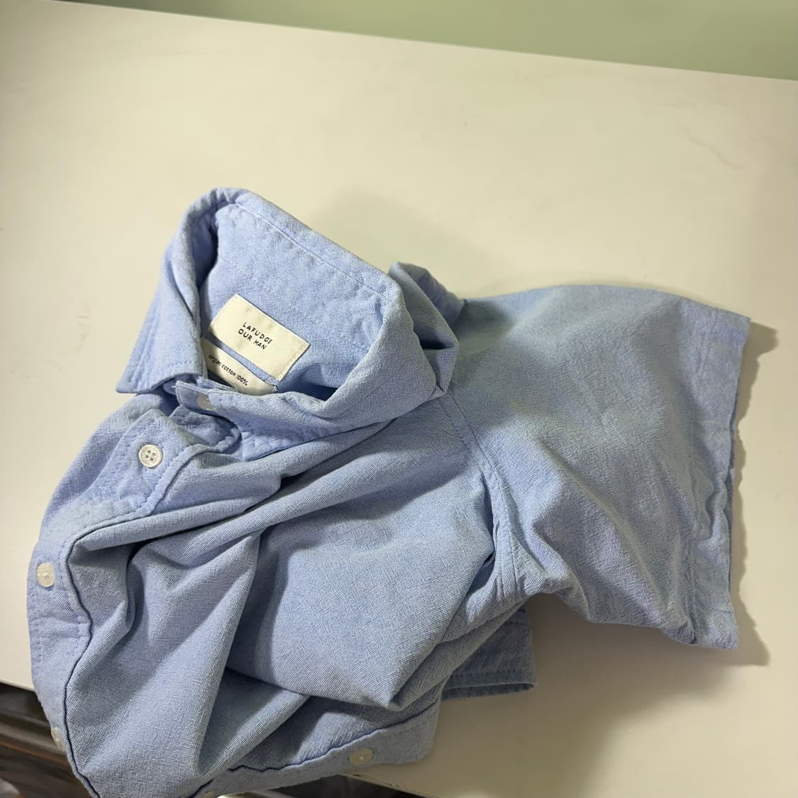 95-100 라퍼지스토어 스카이블루 오버핏 옥스퍼드 반팔셔츠 상품이미지1