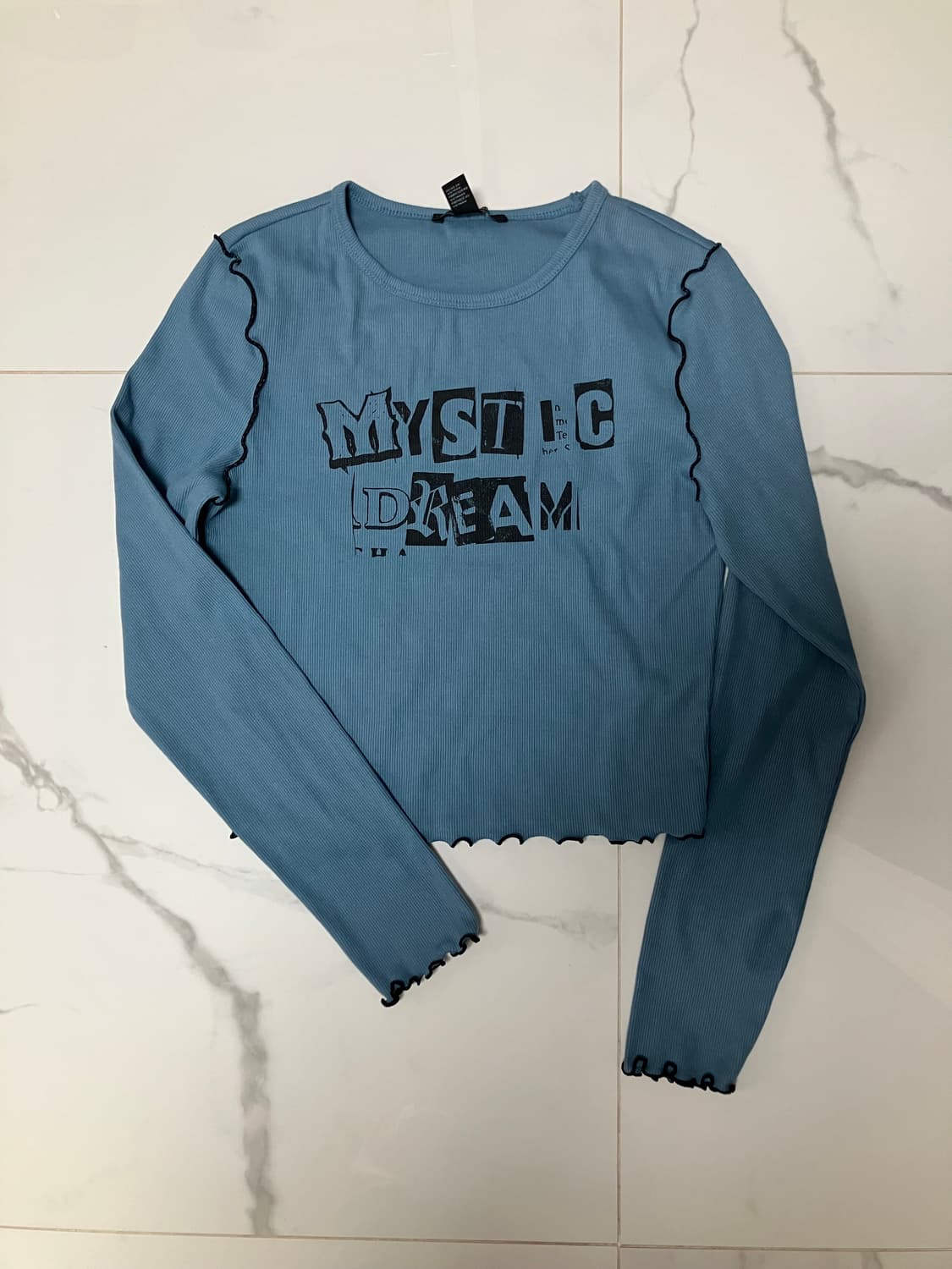 Y2K 딱붙핏 emo 레이어드 레튜스 헴 더스트 블루 면 긴팔 쭉티  상품이미지1