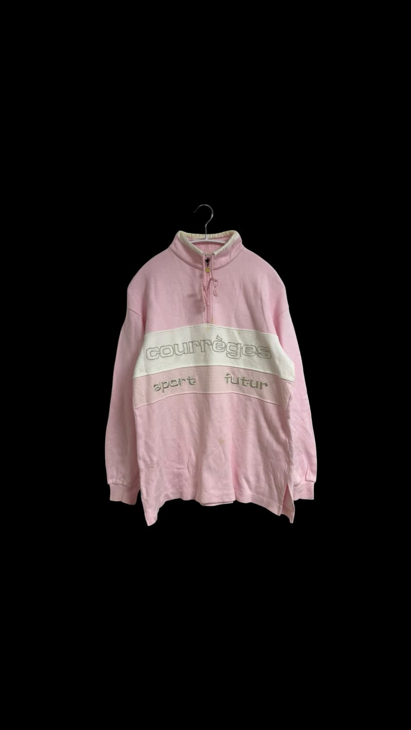 90s 꾸레쥬 베이비핑크 빅로고 쿼터 스웻셔츠 상품이미지1