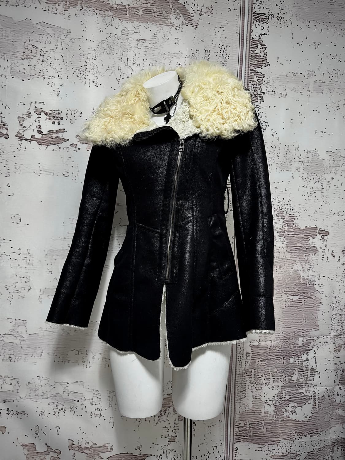 Black long shearling jacket 상품이미지2