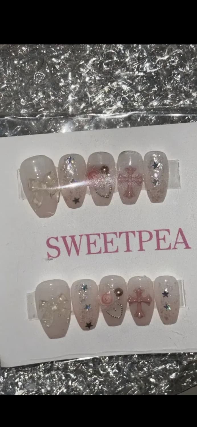 숏오발 네일팁 십자가 리본 y2k 러블리 빈티지 큐트 상품이미지2