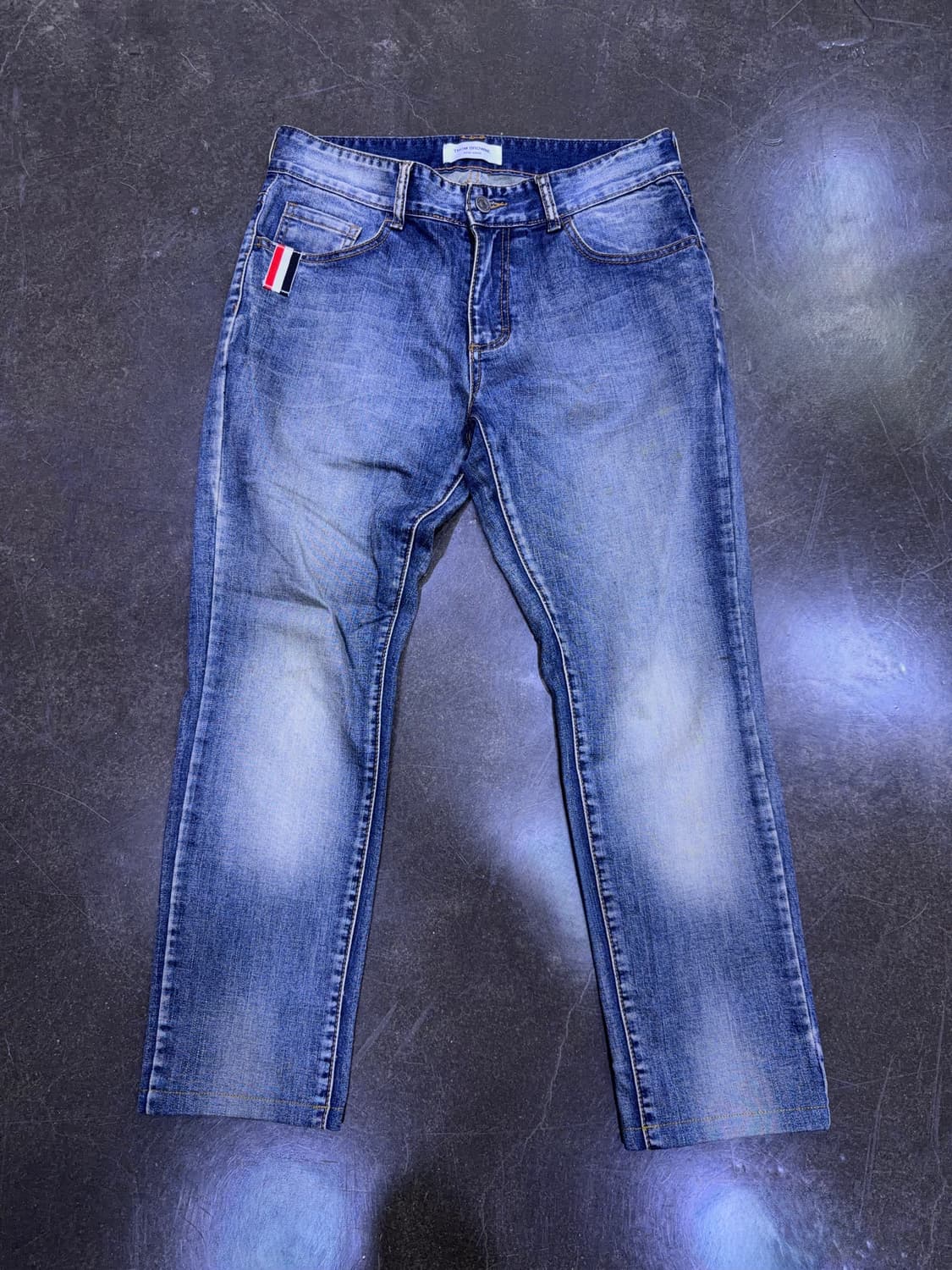 삼선 라인 닻 프린팅 테이퍼드핏 워싱 데님팬츠 2 사이즈 (32) 상품이미지1