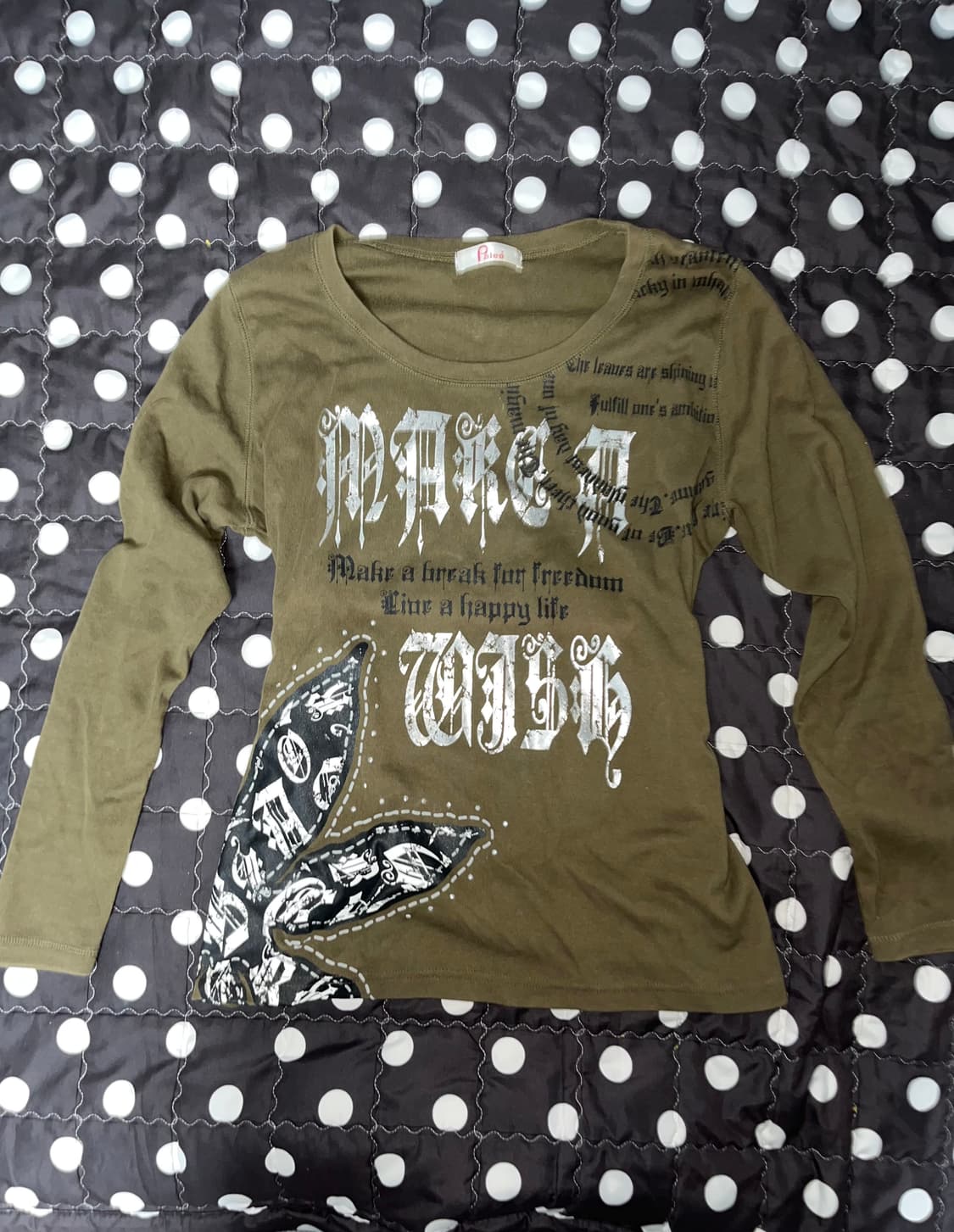 갸루 펑크 슬리브 카키 프린팅 긴팔티셔츠 오네갸루 빈티지y2k 상품이미지1