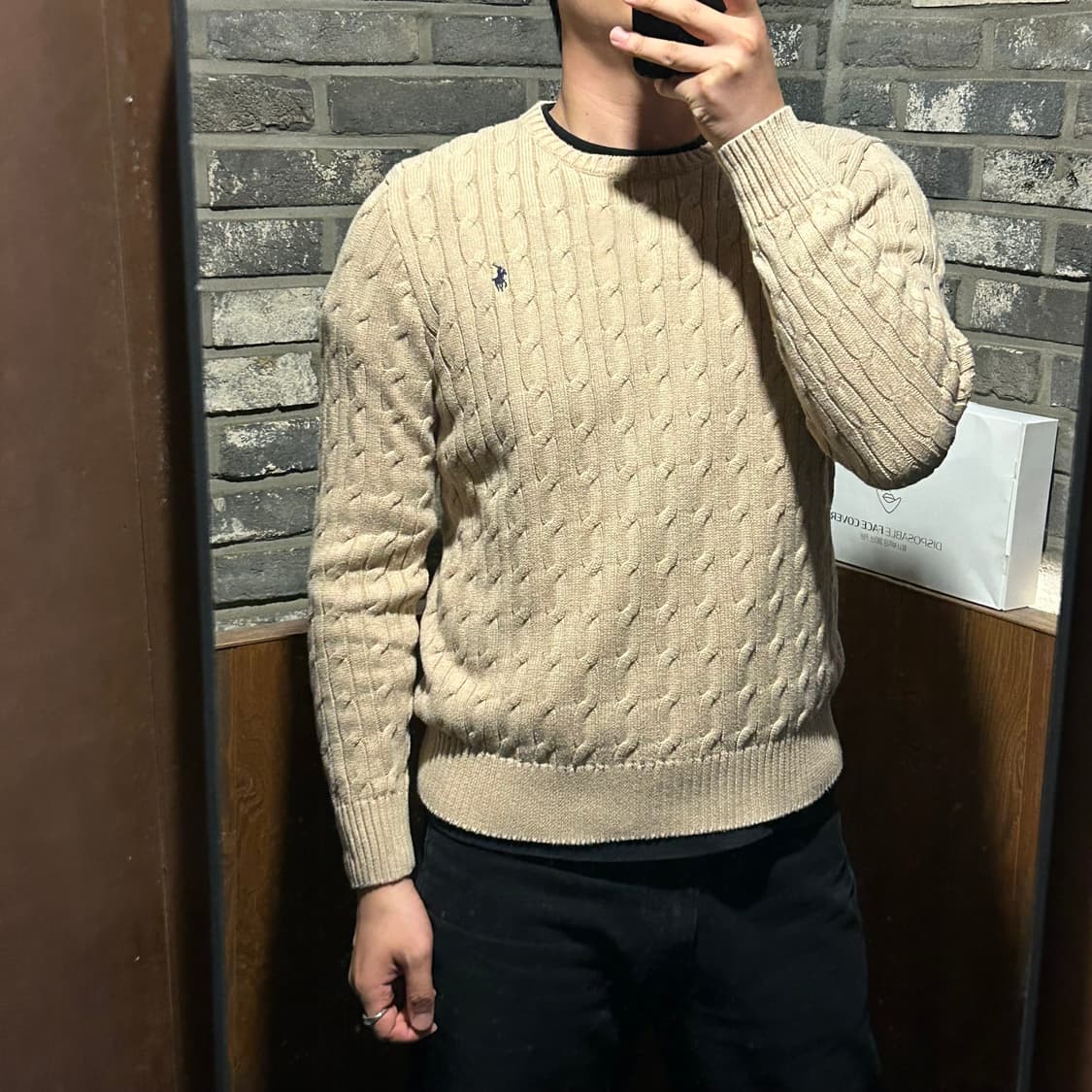 M) 폴로 랄프로렌 케이블 꽈배기 니트 탄 브라운 신형 큐알탭 상품이미지9