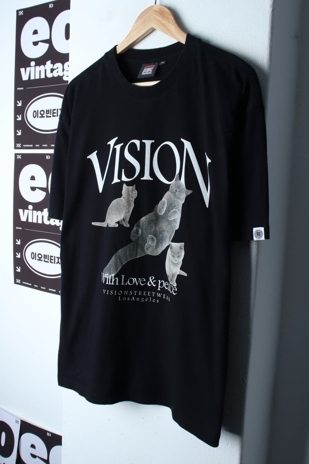 (XL-2XL) 비전스트릿웨어 반팔 티셔츠 고양이프린팅 블랙-H32871 상품이미지1