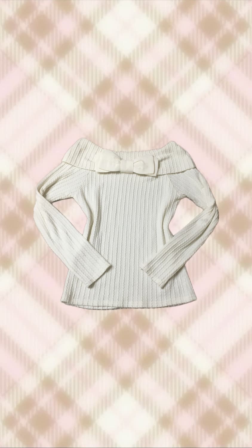 잉그니 꽈배기 리본 오프숄더 니트 라떼 히메 갸루 러블리 로걀 빈티지 상품이미지1