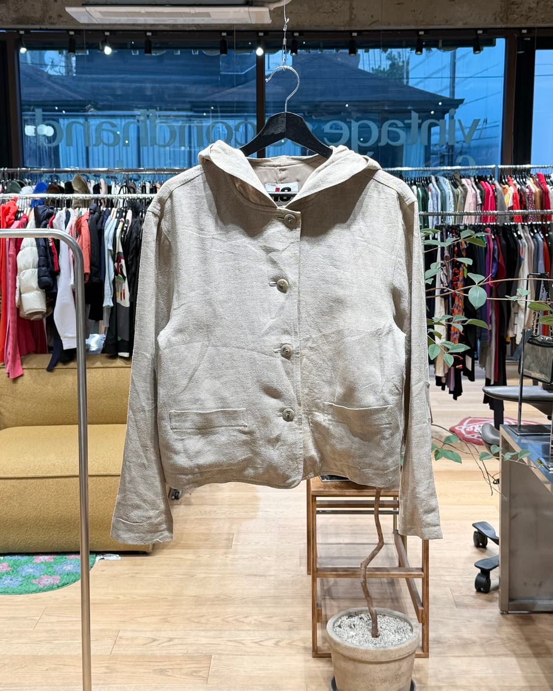 이세이미야케 브라운 린넨 크롭 후디 자켓  상품이미지1