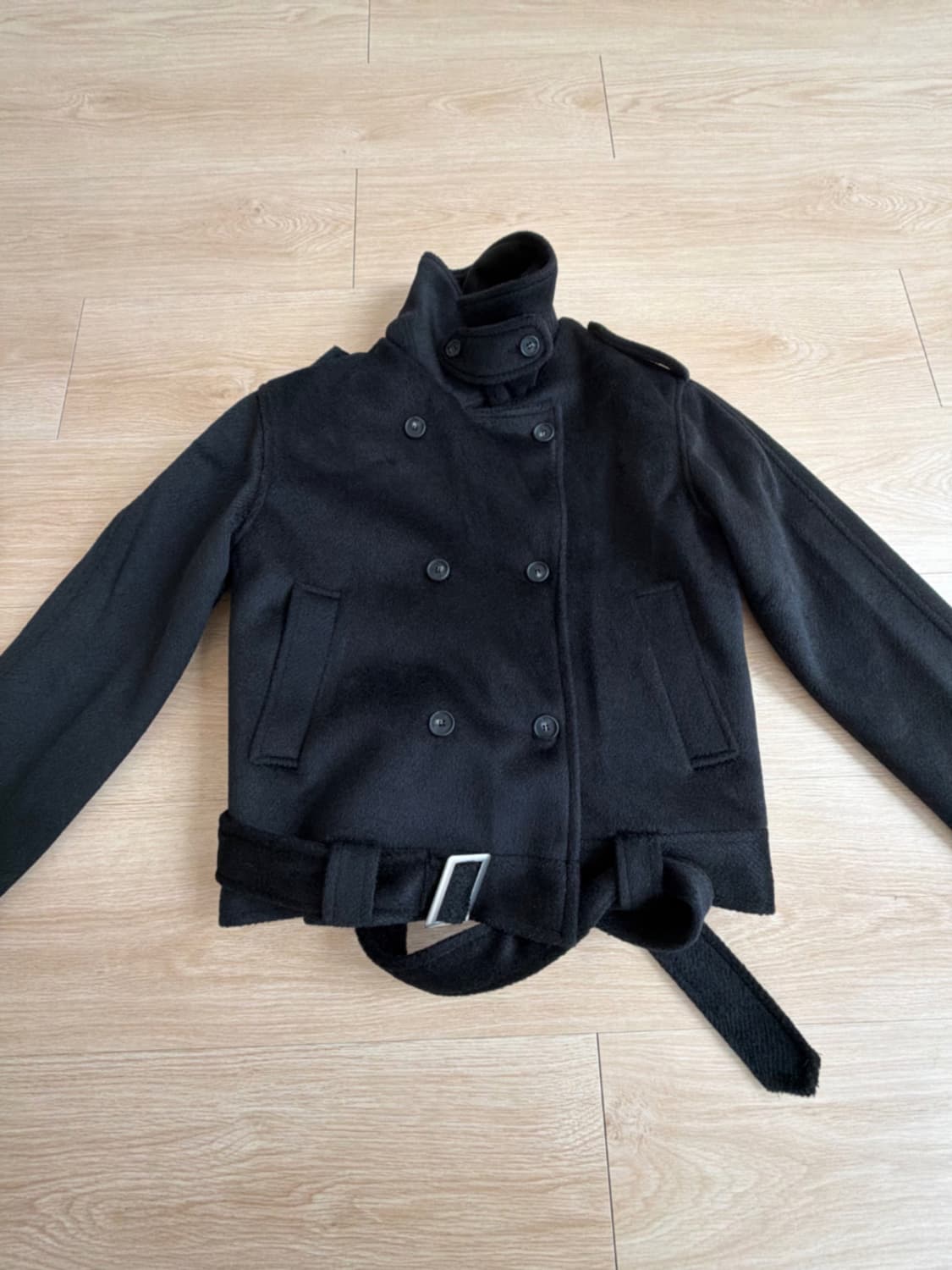 키이라 더블 하이넥 자켓 / 블랙 숏코트 벨트 에이블리 지그재그 상품이미지2