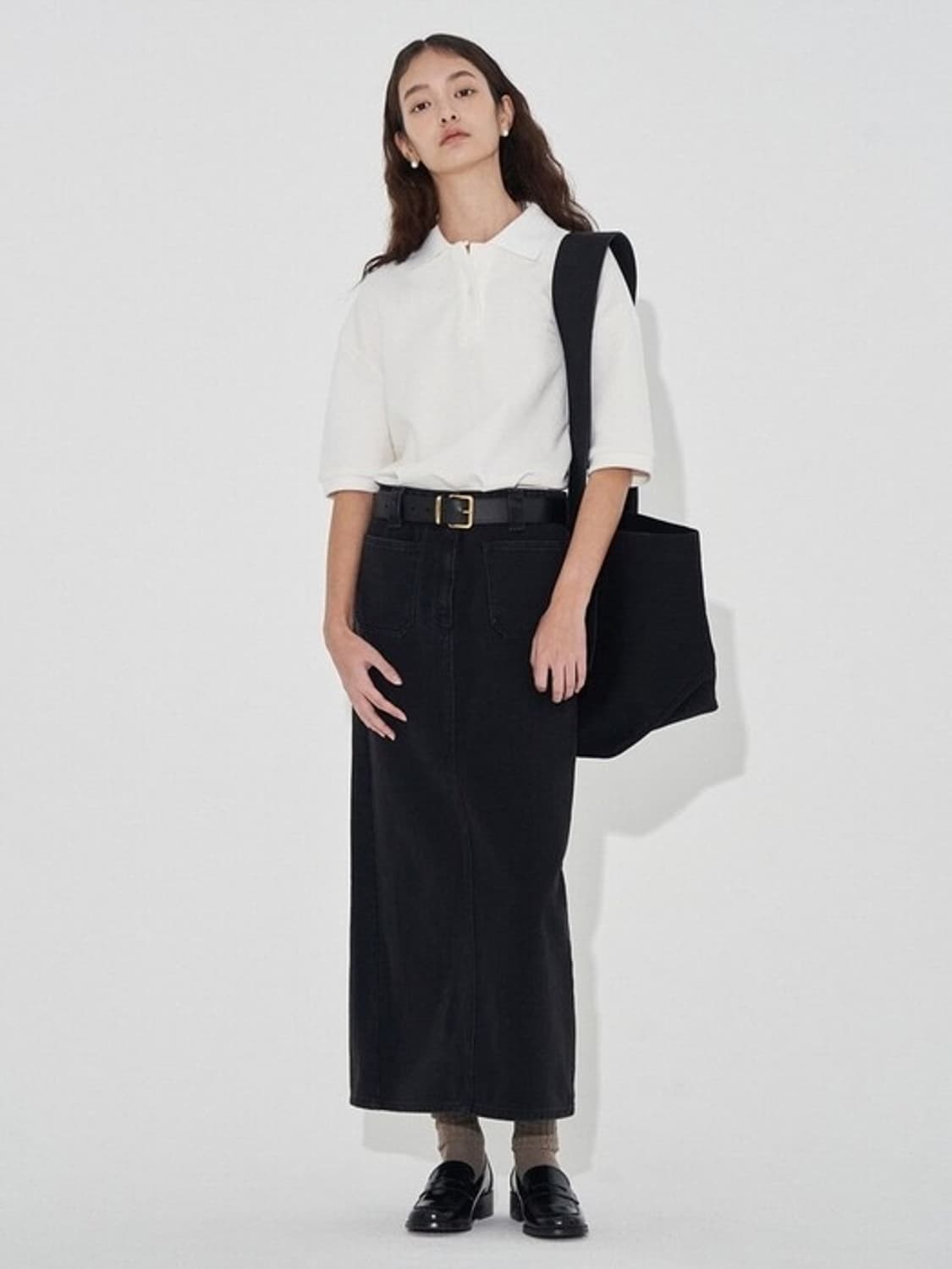 디애퍼처 코튼 미디스커트 블랙 m 상품이미지2
