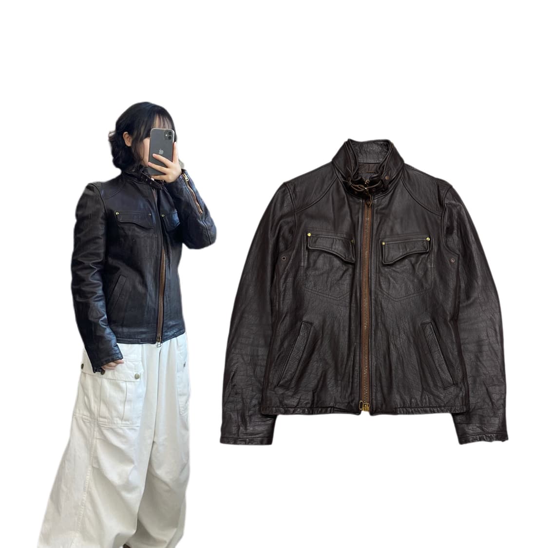 JPN 제팬 카우스킨 바이커 소가죽 리얼레더 가죽자켓 상품이미지1