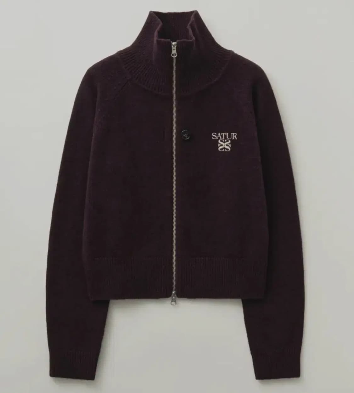 세터 시그니처 로고 캐시미어 블렌드 니트 집업 버건디 상품이미지1