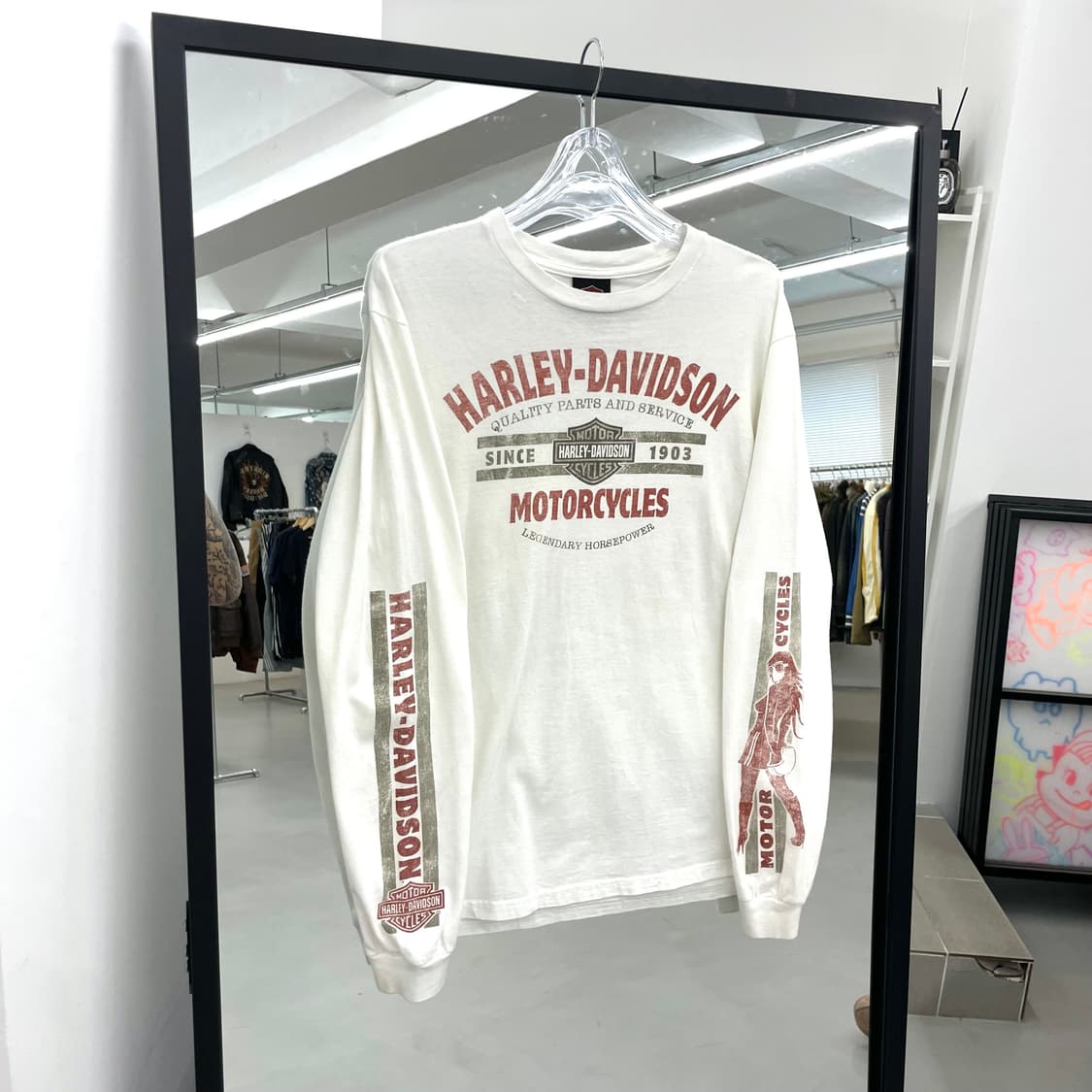 할리데이비슨 모터싸이클 그래픽 빈티지 롱슬리브 긴팔 티셔츠 화이트 상품이미지1