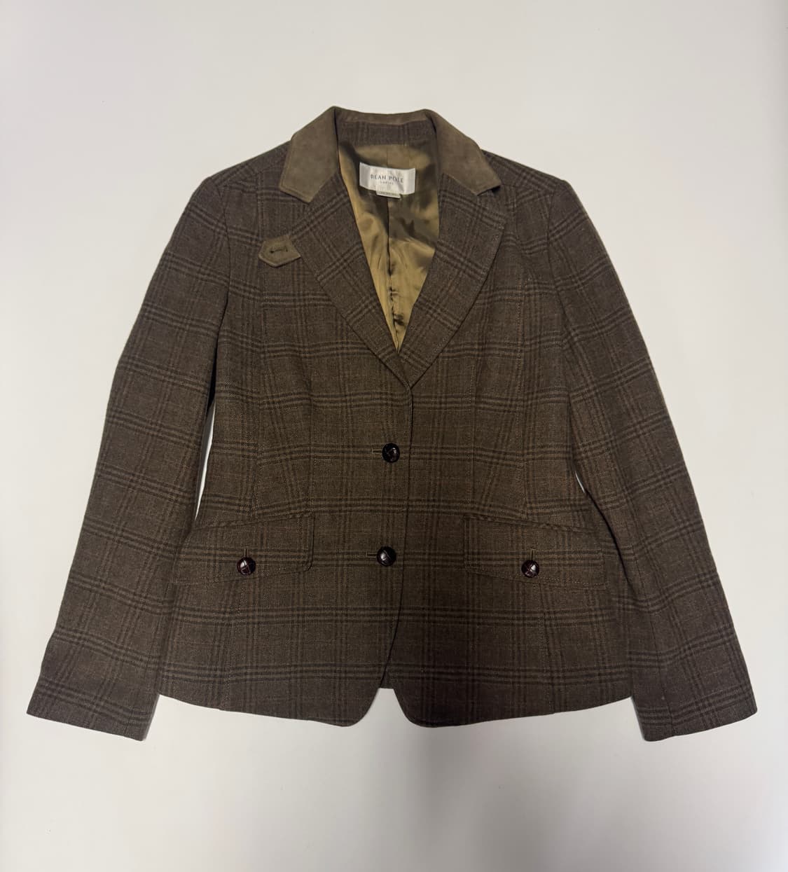 여성 빈폴 레이디스 양가죽 배색 캐시미어 혼용 체크 자켓 S 상품이미지1