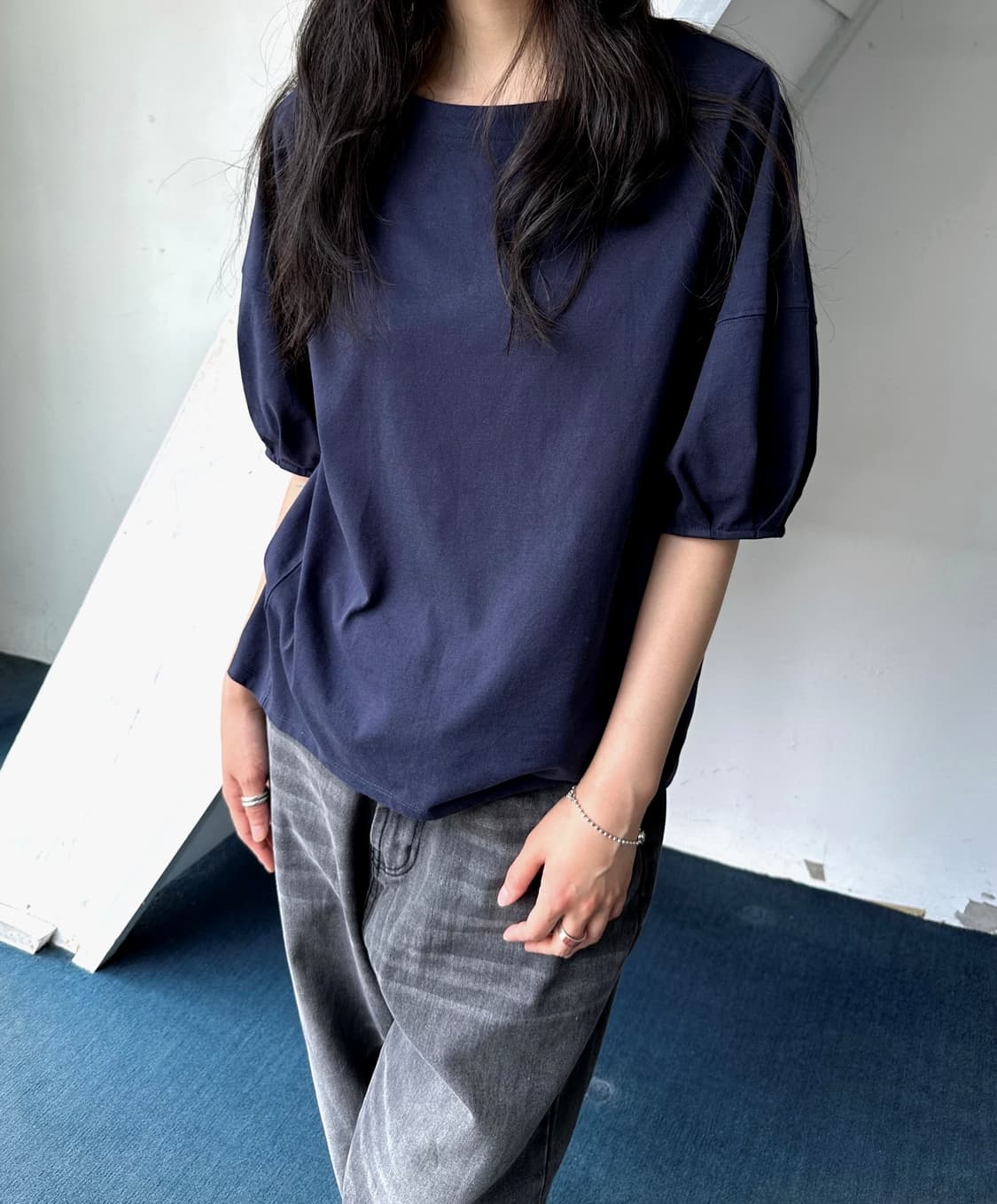 Cotton puff sleeve design pullover top 상품이미지8