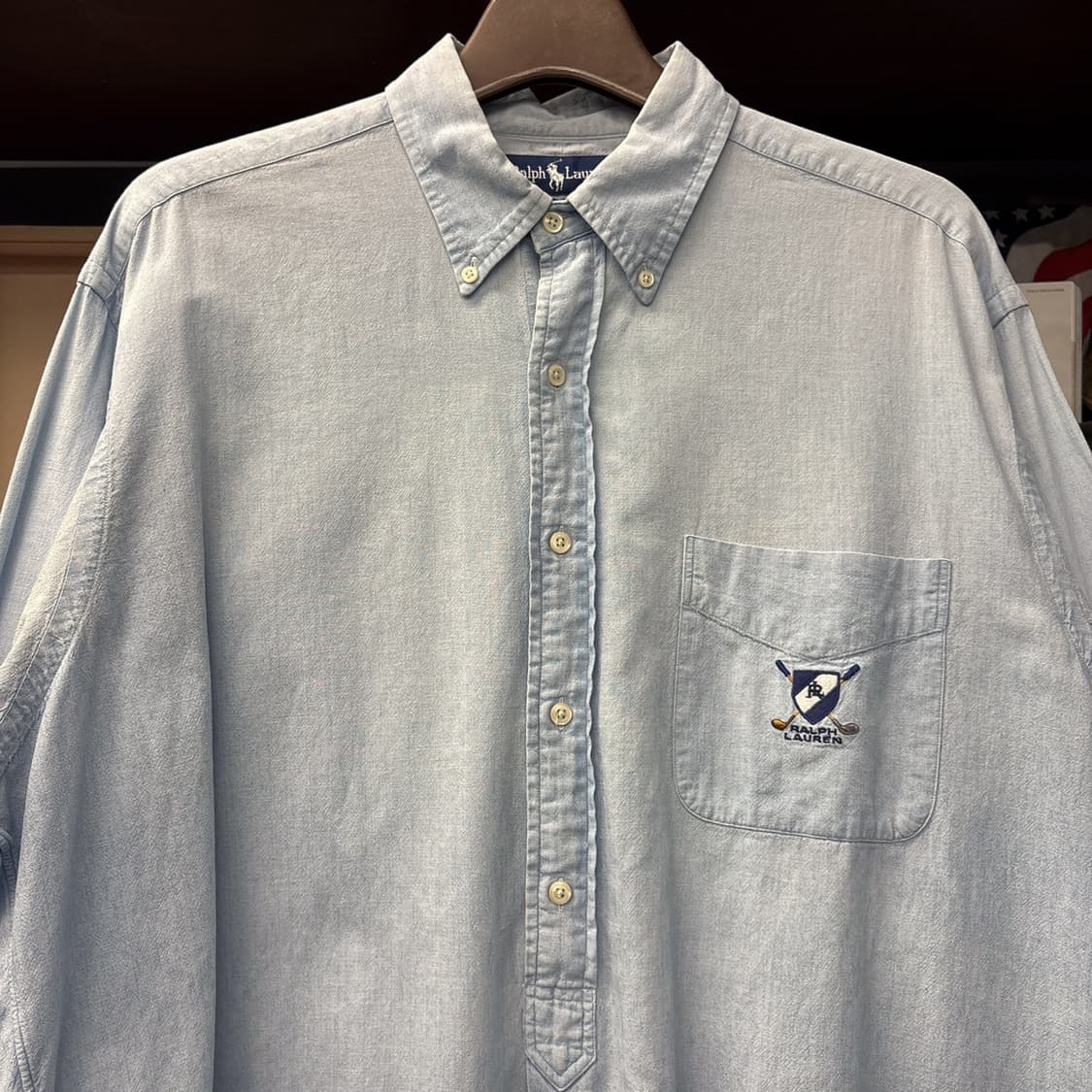 90s 폴로 랄프로렌 골프클럽 엠브로이드 풀오버 샴브레이셔츠 N1010 상품이미지3