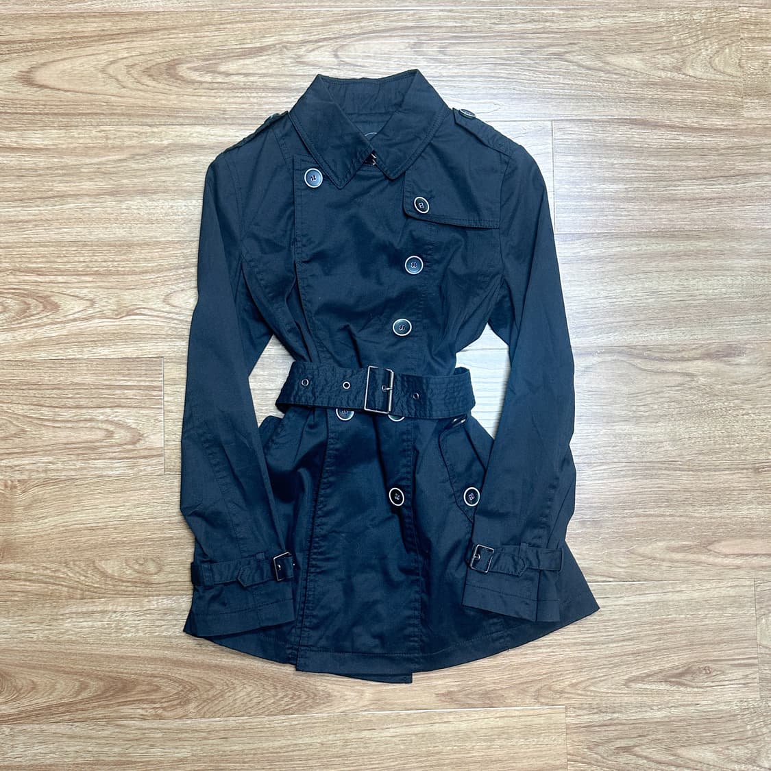 빈티지 블랙 버튼 하이넥 벨트 트렌치코트 오네갸루 긱시크 고딕 그런지 상품이미지1