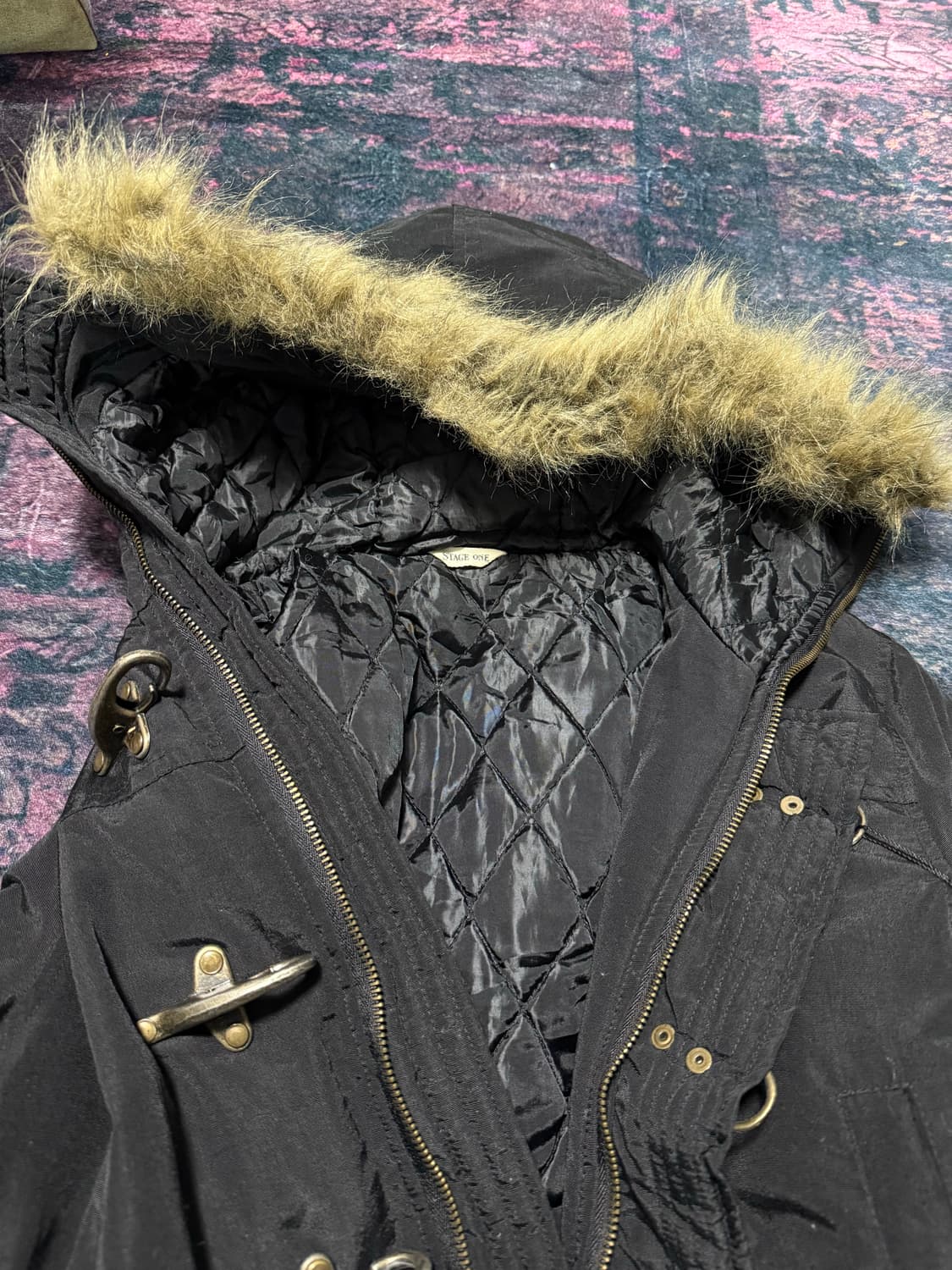 y2k 빈티지 더플 롱파카 블랙 후드퍼 코트 상품이미지7