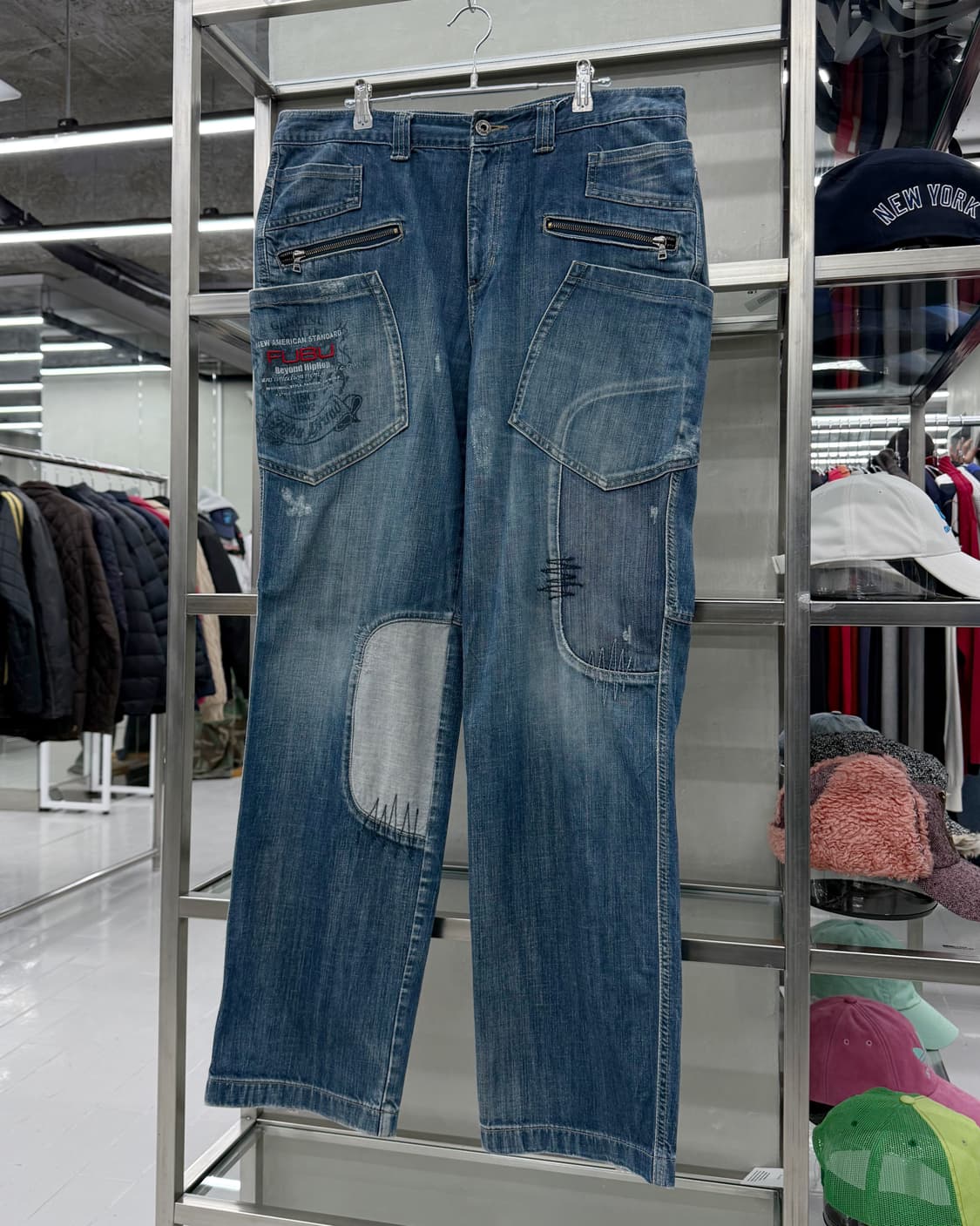 Fubu 00s 패치워크 인디고 데님 팬츠 상품이미지2