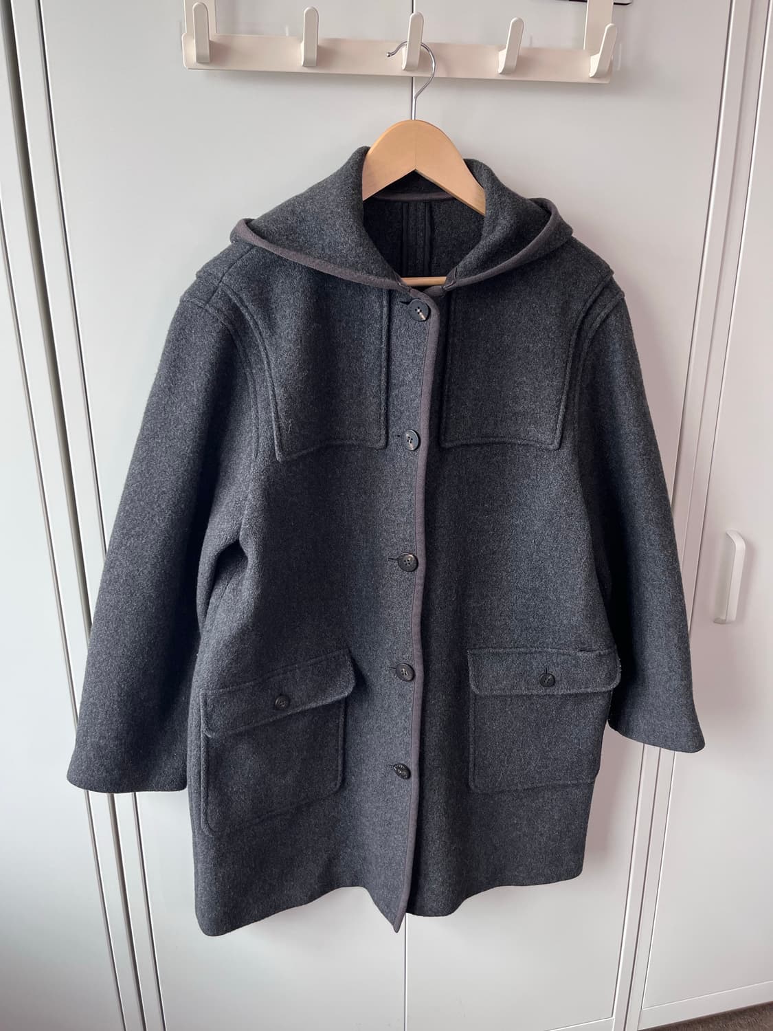 Mademoiselle non non 그레이 후드 울 버튼 롱코트 상품이미지8