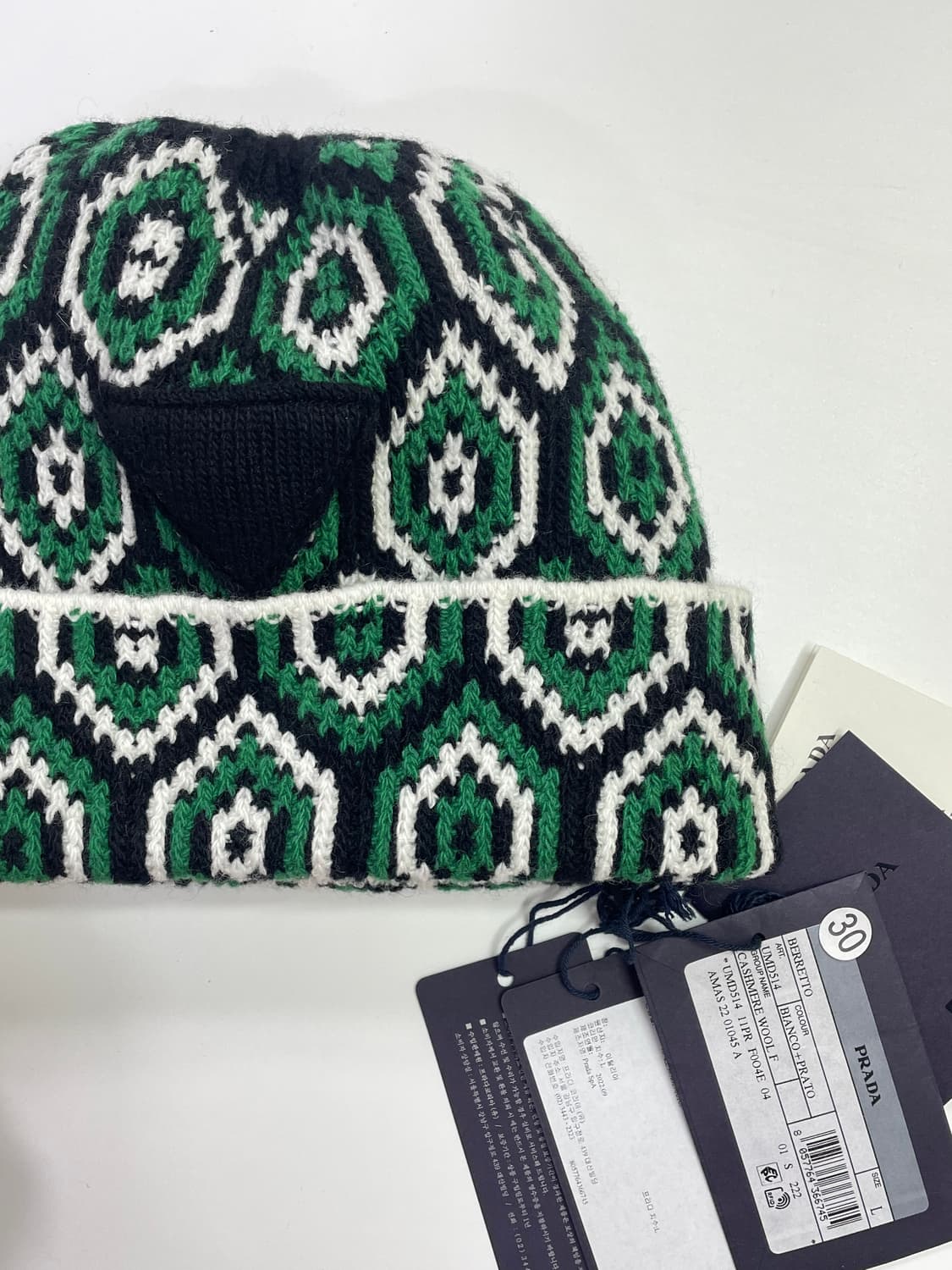새상품 프라다 비니 울 캐시미어 니트 비니 모자 그린 상품이미지4