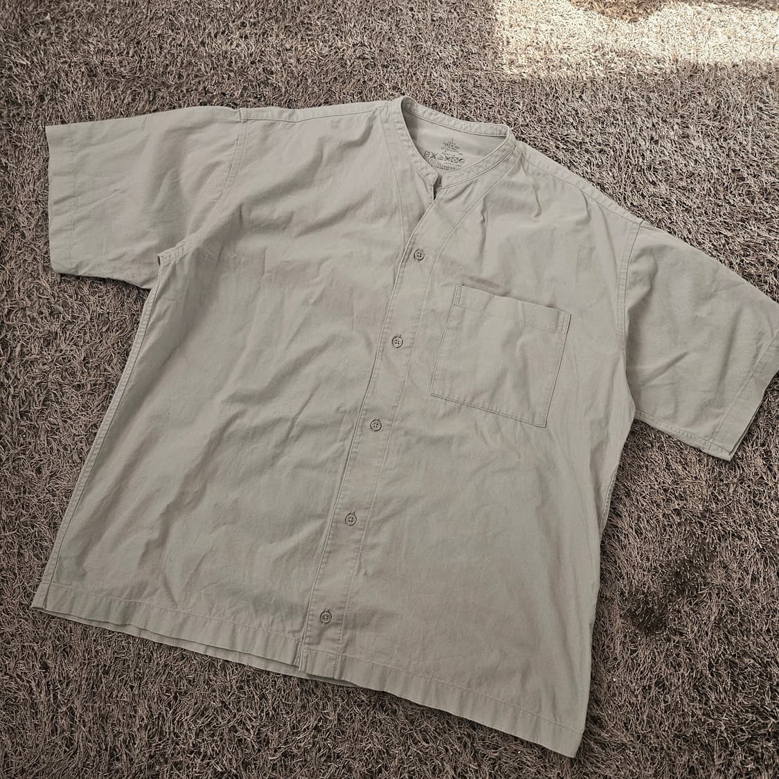 무인양품(Muji) 논 카라넥 코튼 반팔 셔츠 L 상품이미지1