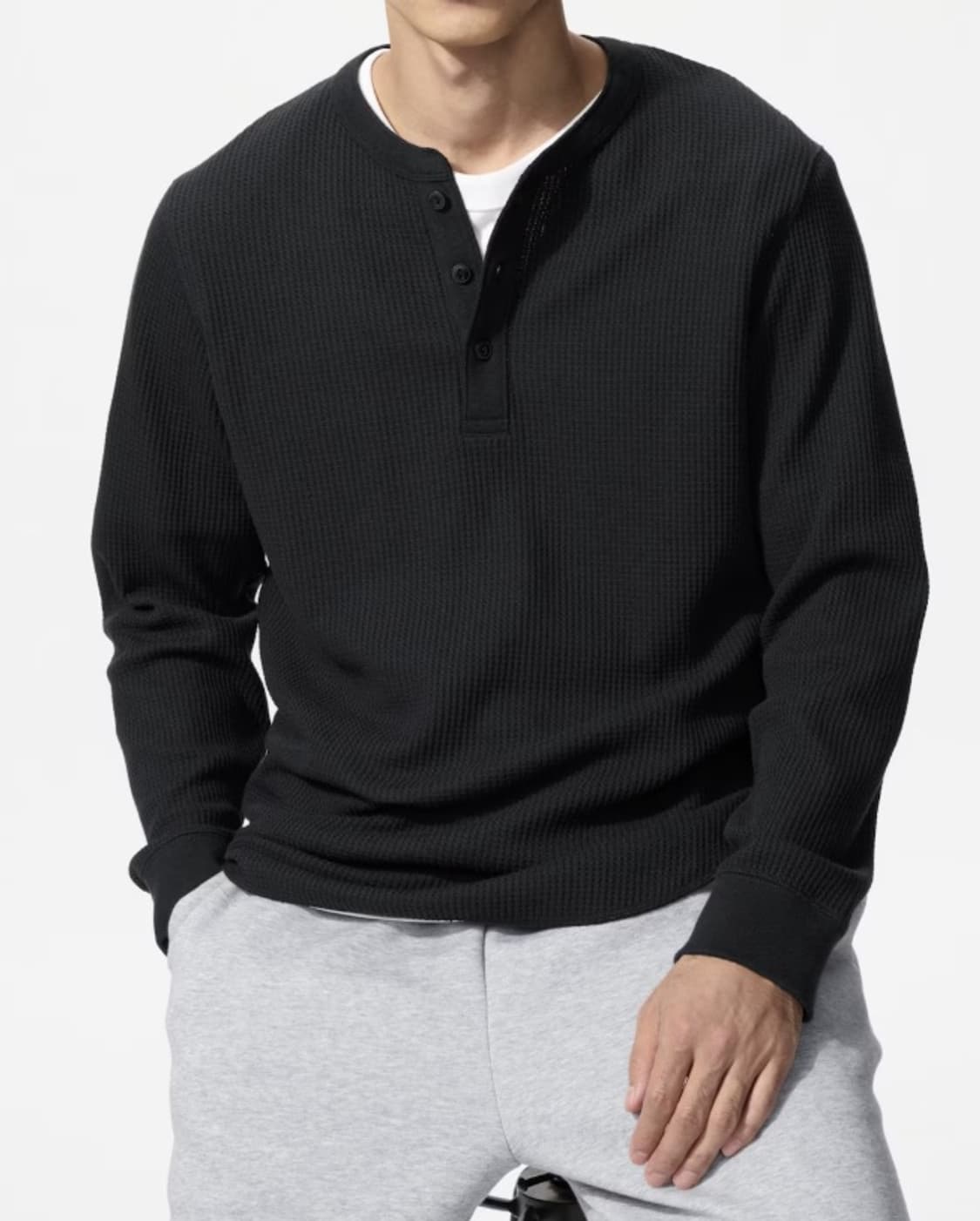 유니클로 와플 헨리넥 M (올리브, 블랙, 베이지) 상품이미지2