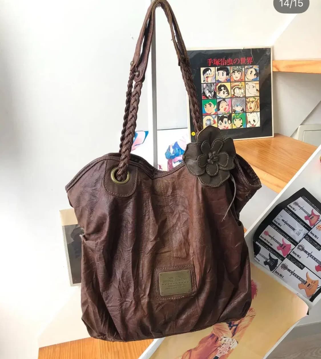 빈티지 히피 모리 가죽 브라운 숄더백 모리걸 상품이미지1