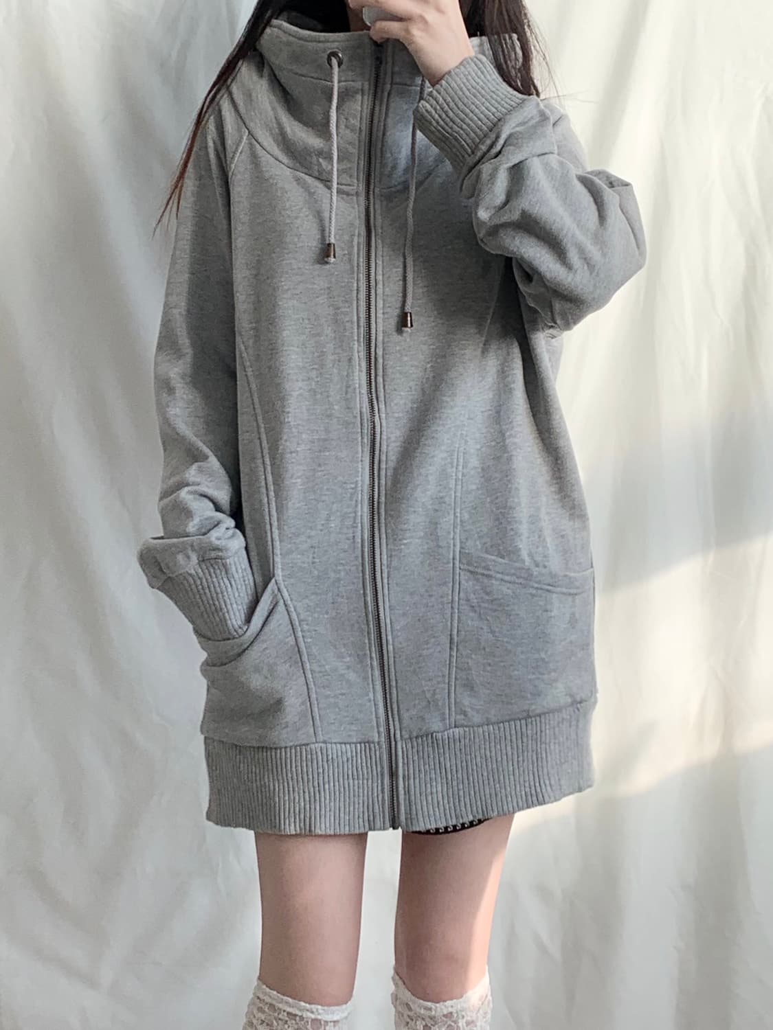 Ryu ryu 류류 그레이 루즈핏 후드집업 원피스 상품이미지3