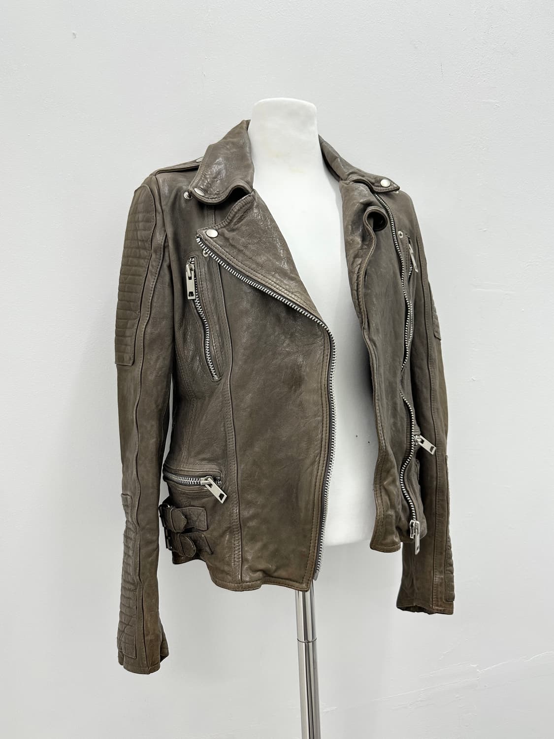 Vintage ash lambskin leather biker jacke 상품이미지10