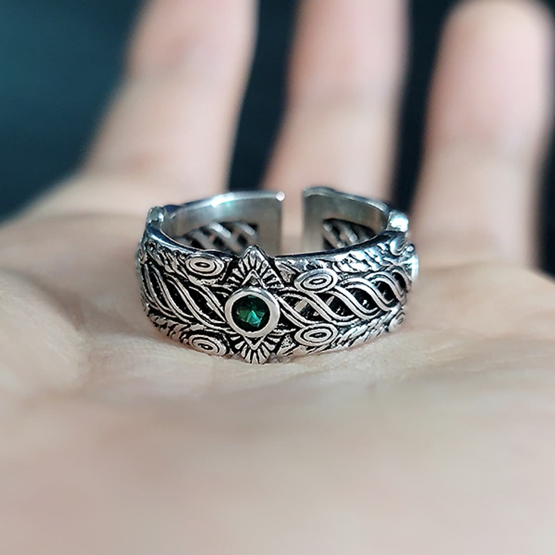 Axiom 백동 남자 엔틱 빈티지 명품 신화 고딕 에메랄드 반지 상품이미지4