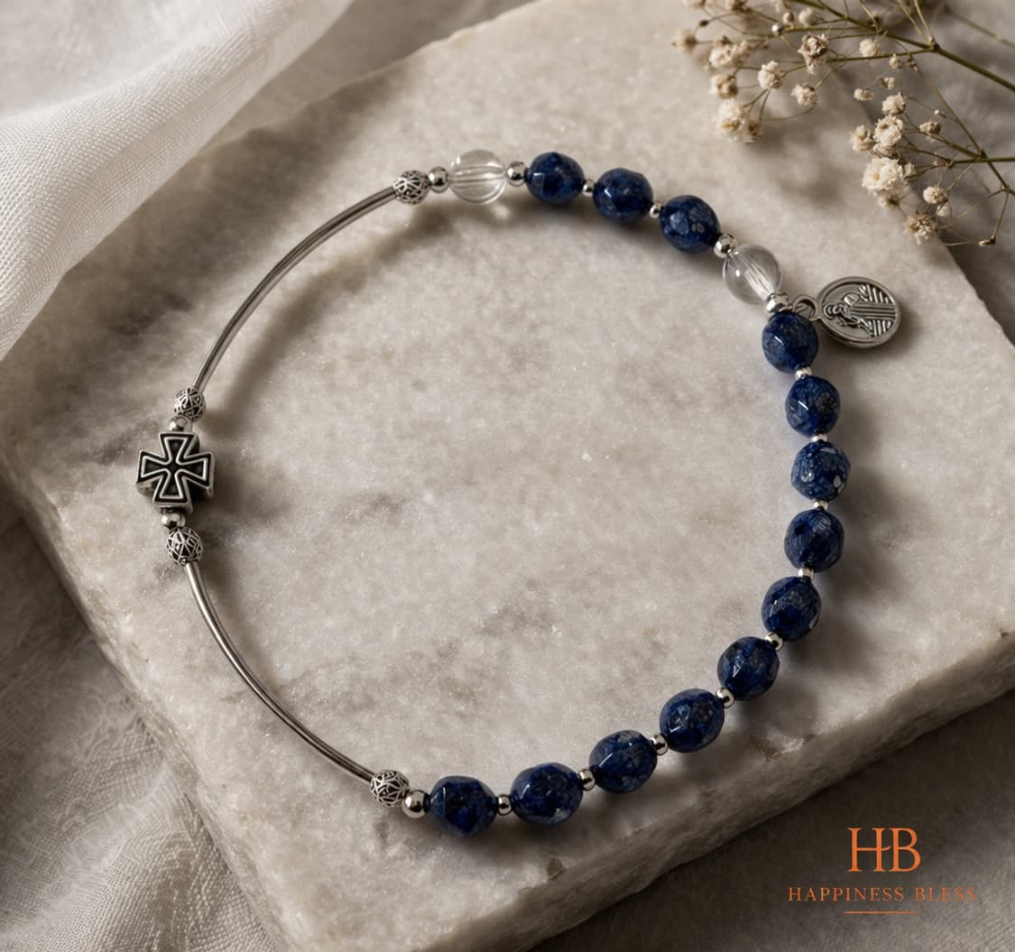 컷팅 라피스라줄리 & 백수정 묵주팔찌 상품이미지1