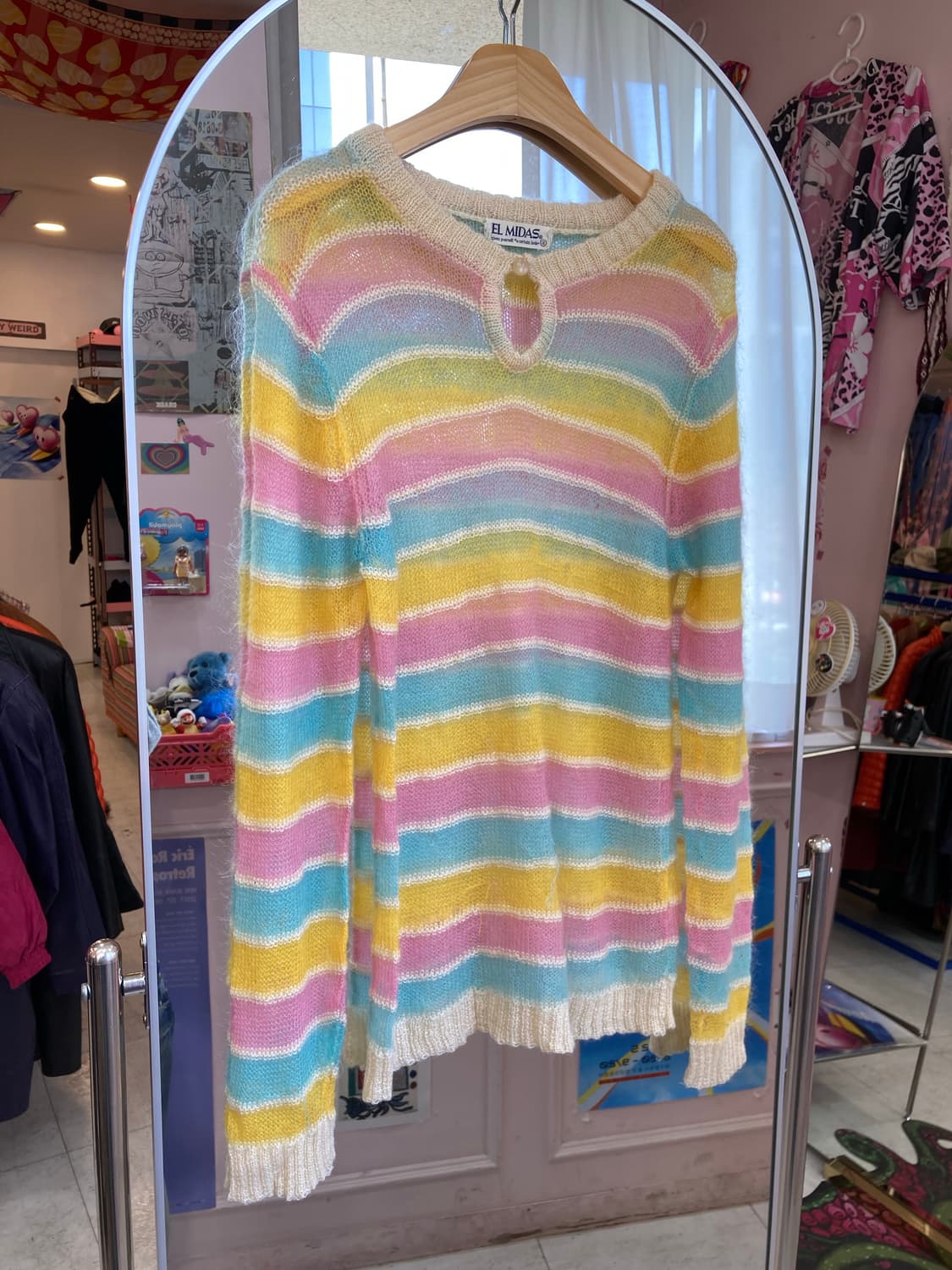 레인보우 솜사탕 스트라이프 시스루 니트 상품이미지1