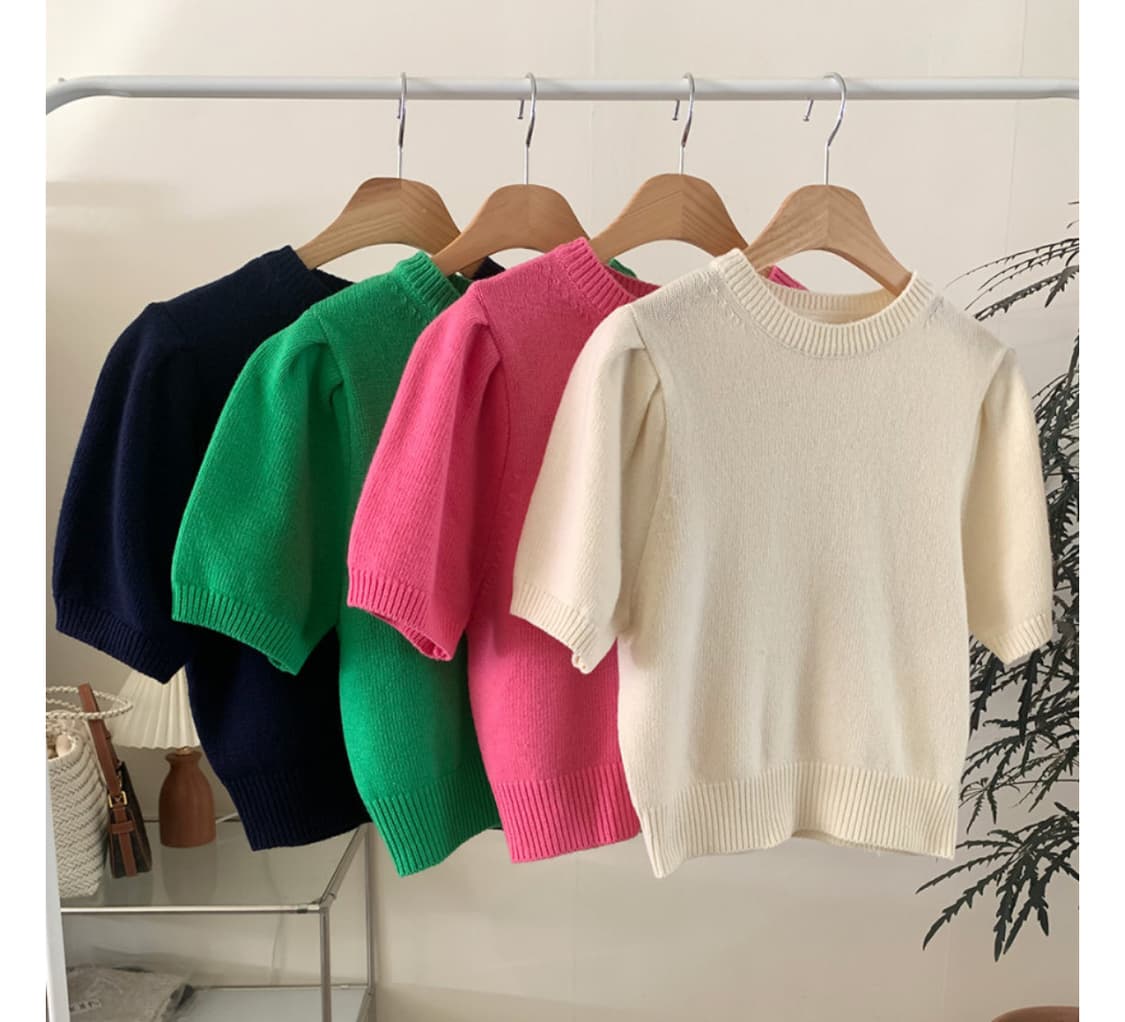 퍼프 크롭 반팔 니트 핑크 상품이미지6