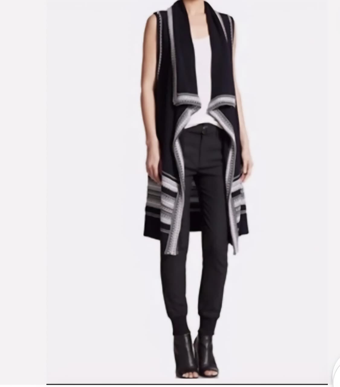 빈스 여성 롱 베스트  네이비 화이트 패턴 니트 베스트 F 상품이미지2