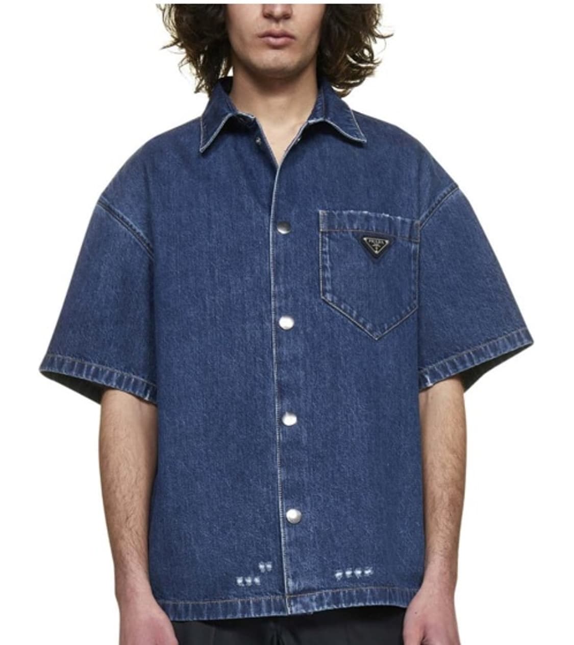 (S/XXL) / 프라다 삼각로고 포켓 청데님 반팔 셔츠 자켓 상품이미지7