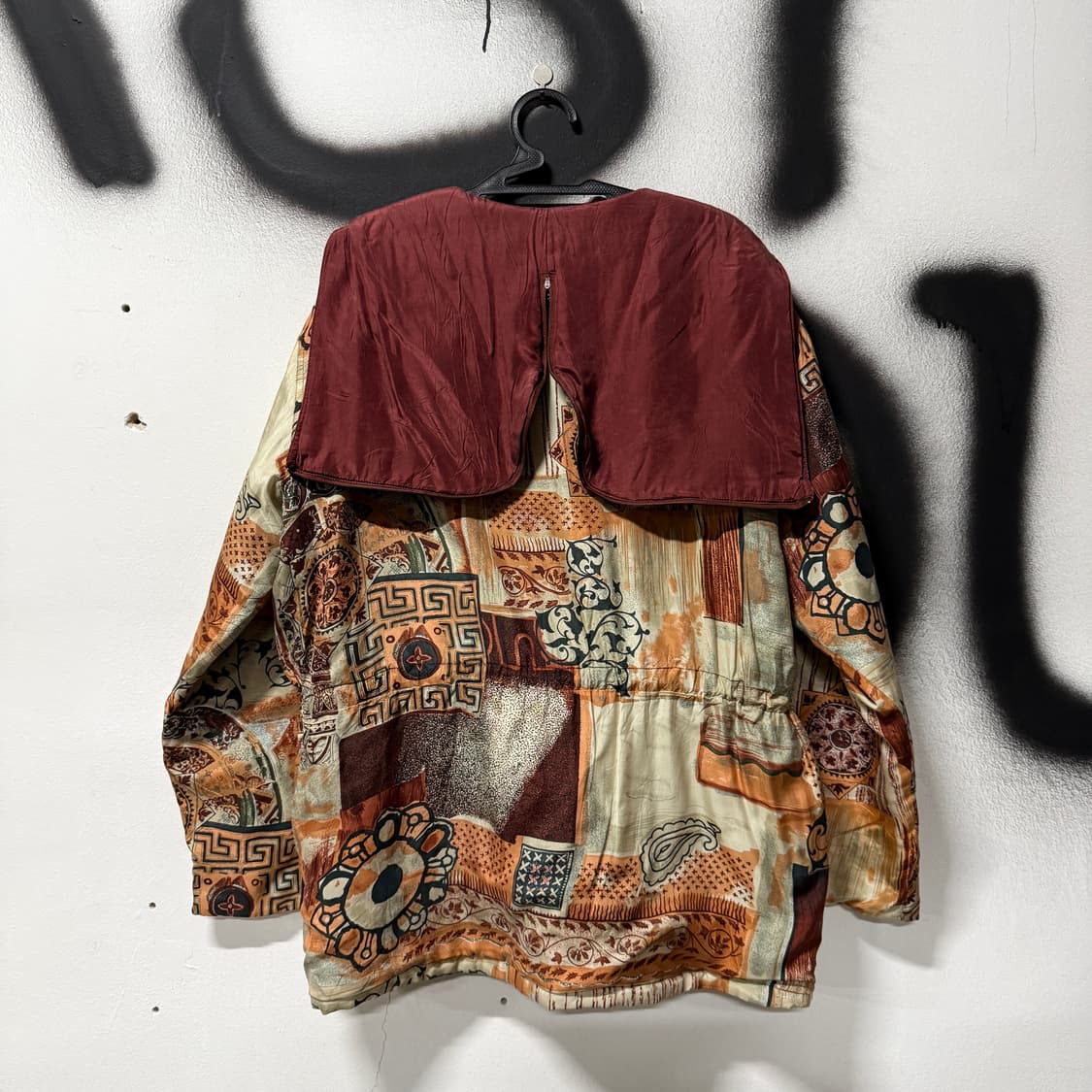 VTG 빈티지 100% 실크 보헤미안 에스닉 풀 패턴 퀼팅 후드 자켓 상품이미지2