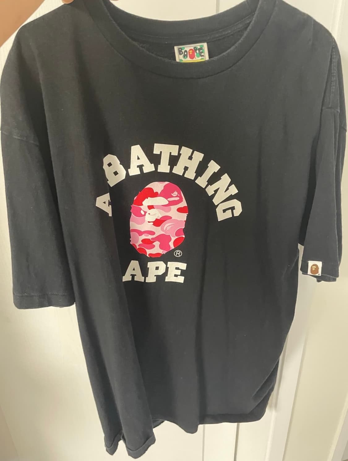 베이프 ABC 카모 컬리지 티셔츠 블랙 핑크 상품이미지1